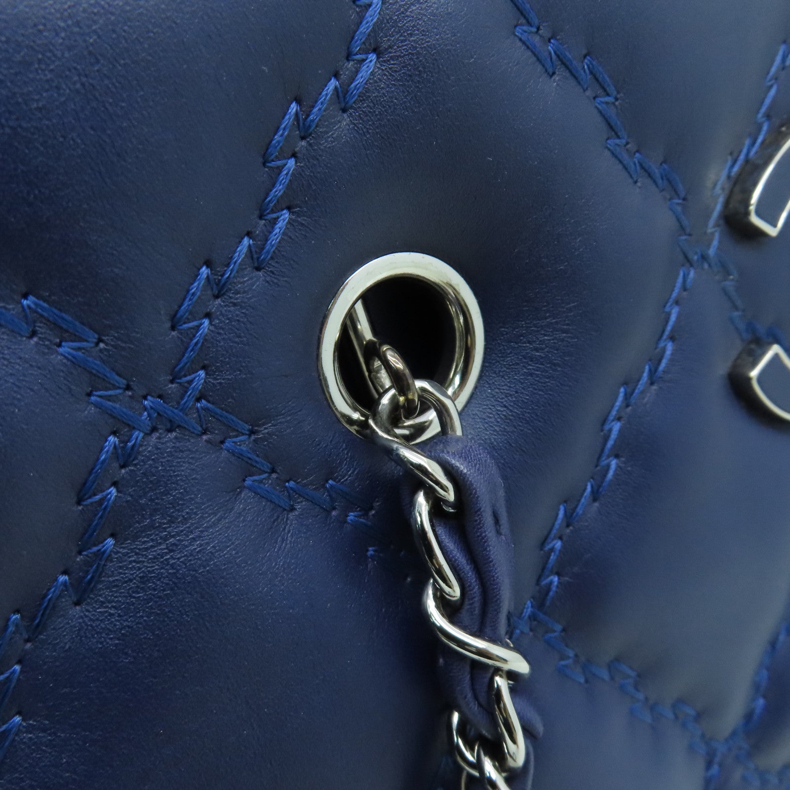 CHANEL 菱格牛皮皮革Chain Shoulder Bag银扣链带肩背袋蓝色