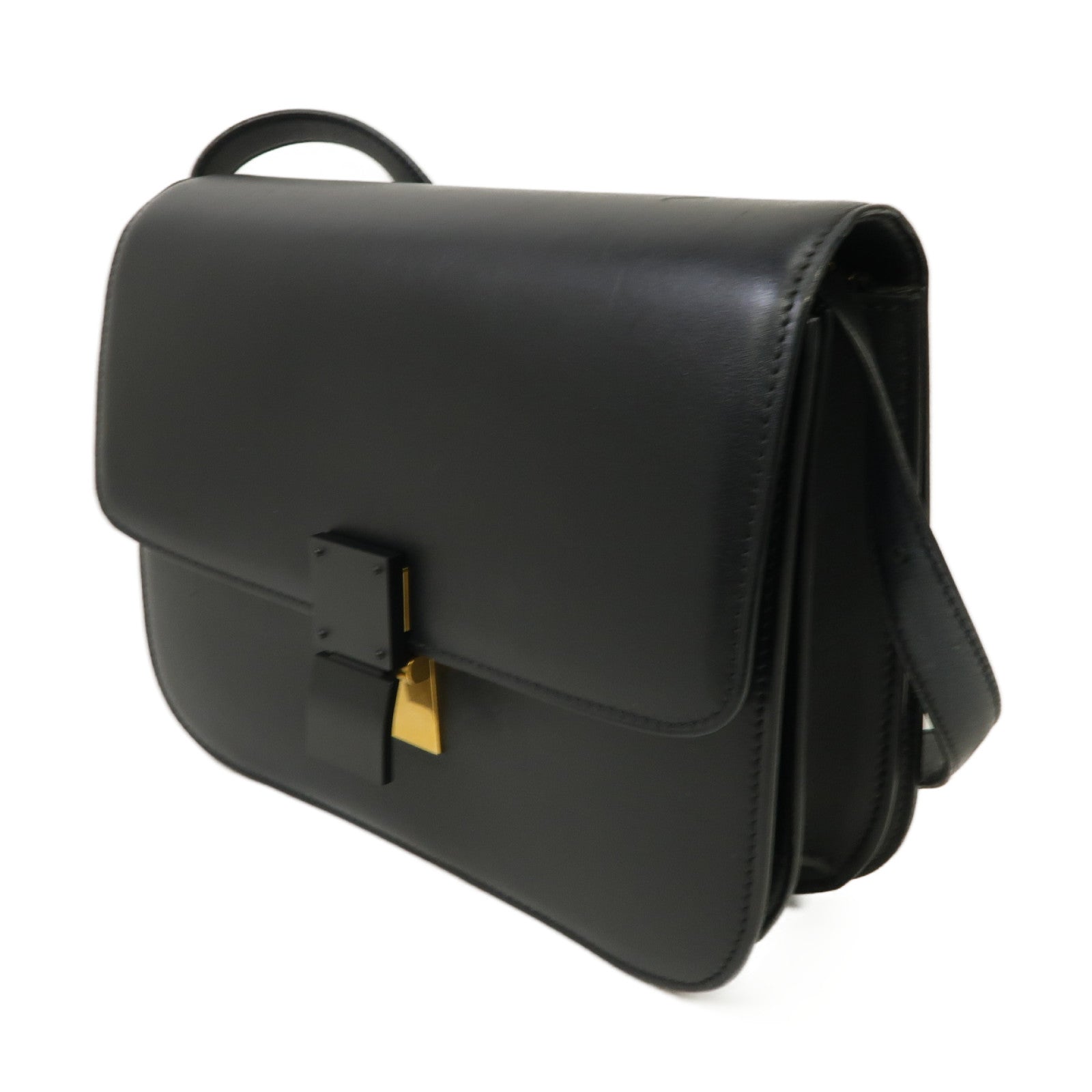 CELINE 牛皮皮革Classic Box Shoulder Bag金扣肩背袋黑色