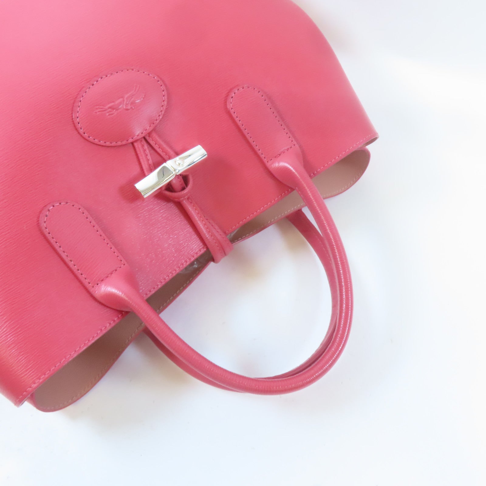 Longchamp 牛皮皮革Handbag銀扣手挽袋粉紅色