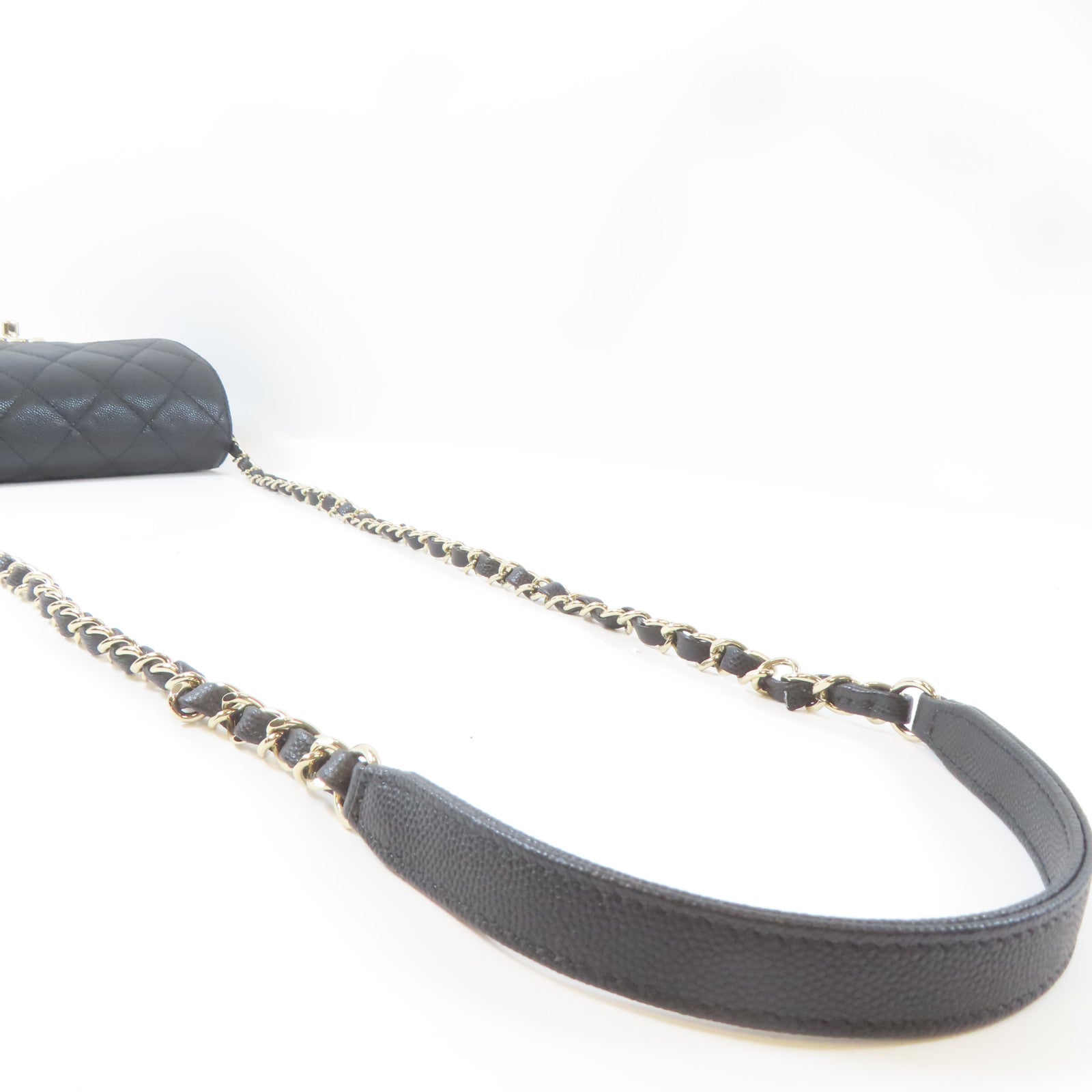 CHANEL 菱格牛皮皮革Chain Flap Bag金扣鏈帶肩背袋黑色
