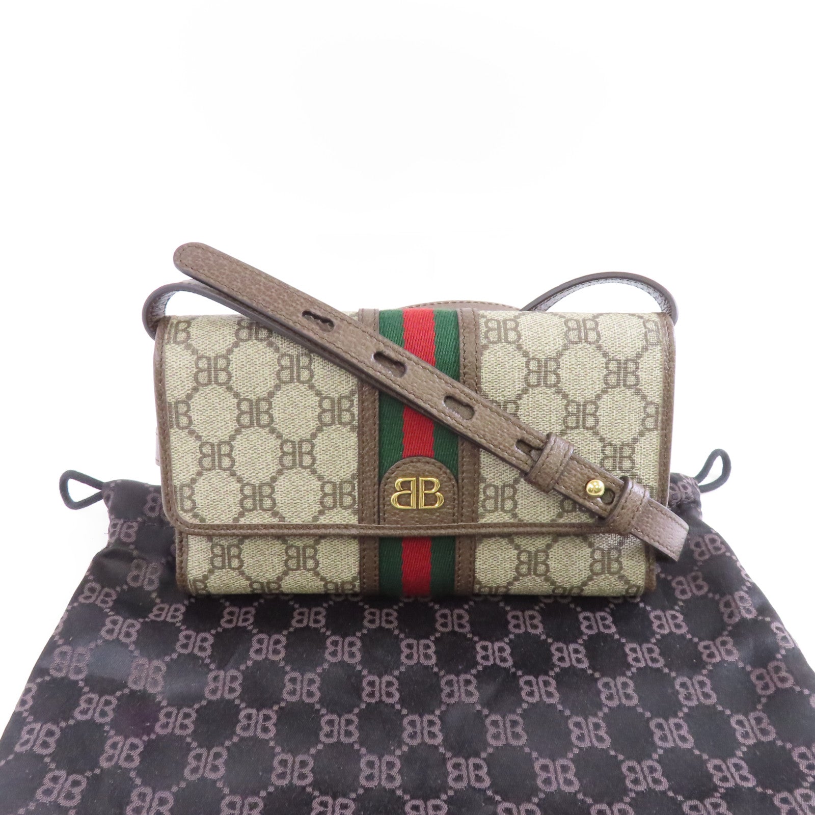 BALENCIAGA 塗層帆布Balenciaga X Gucci金扣肩背袋啡色
