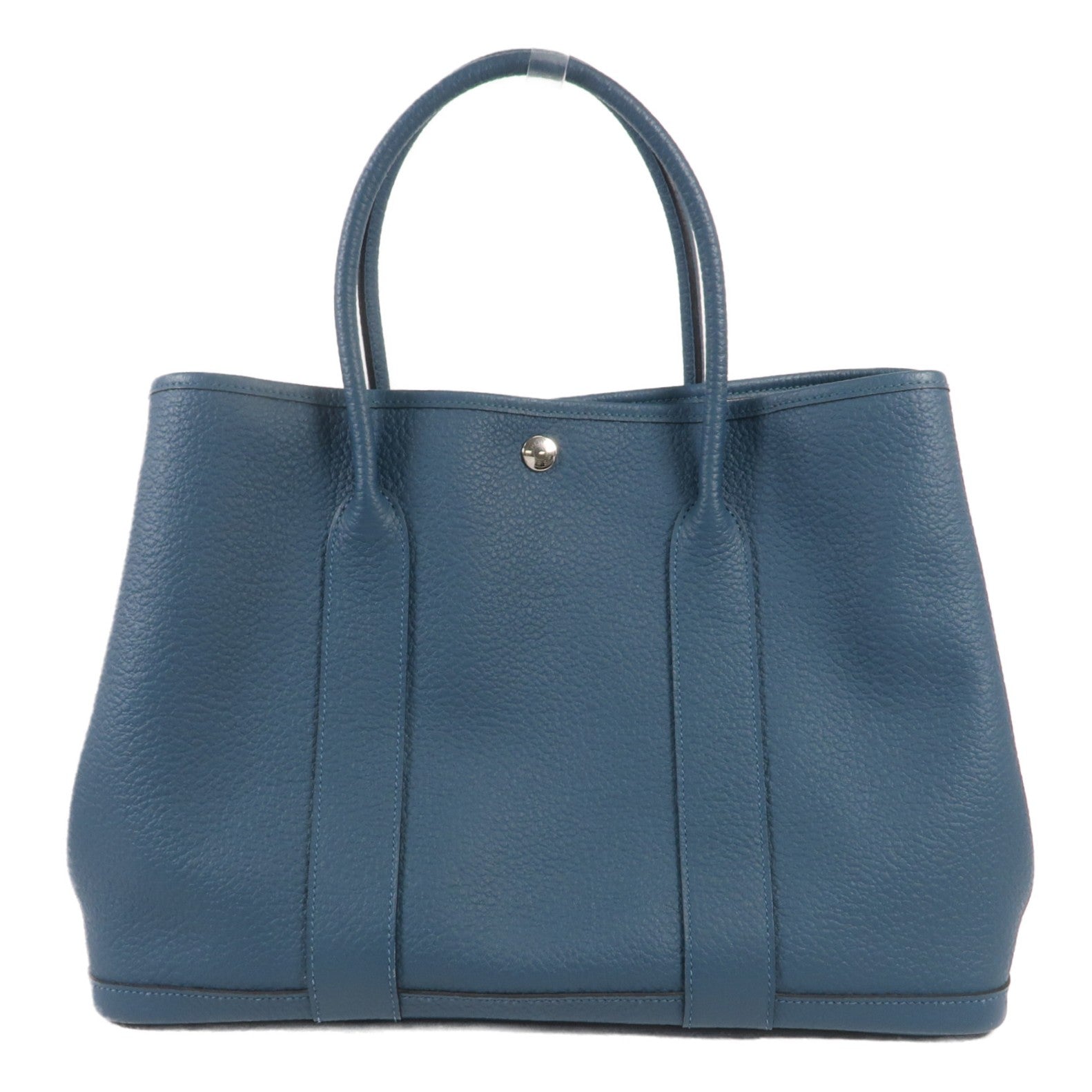 HERMES 【激減優惠】Country皮革Garden Party PM銀扣手挽袋Bleu De Prusse