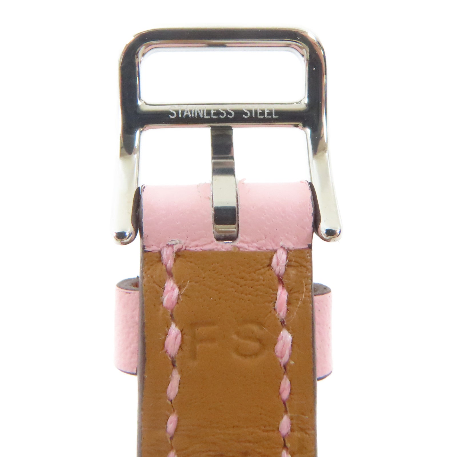 HERMES H Watch Mini不鏽鋼/皮革手錶石英機芯銀色/Rose Sakura櫻花粉紅色#15.5cm