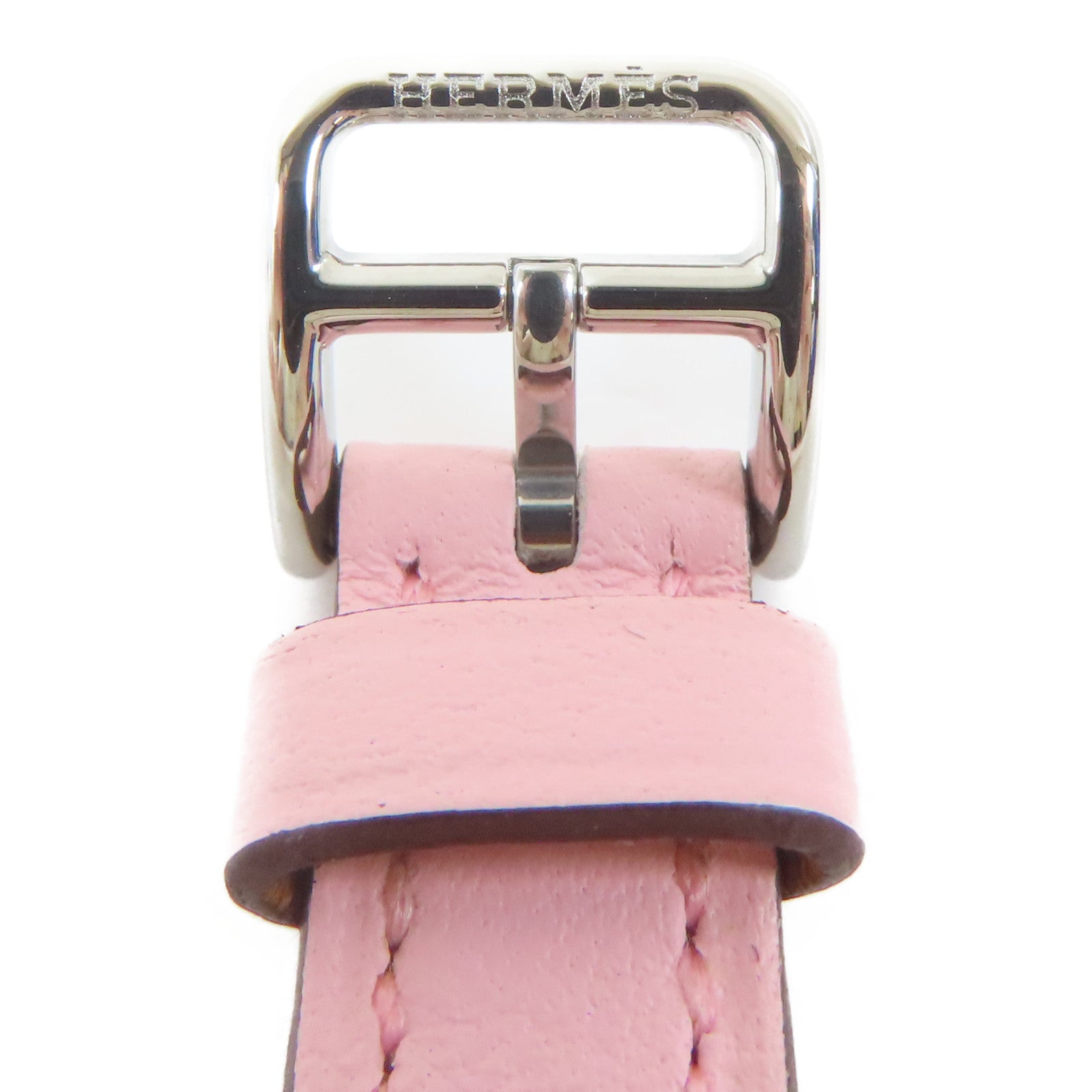 HERMES H Watch Mini不鏽鋼/皮革手錶石英機芯銀色/Rose Sakura櫻花粉紅色#15.5cm