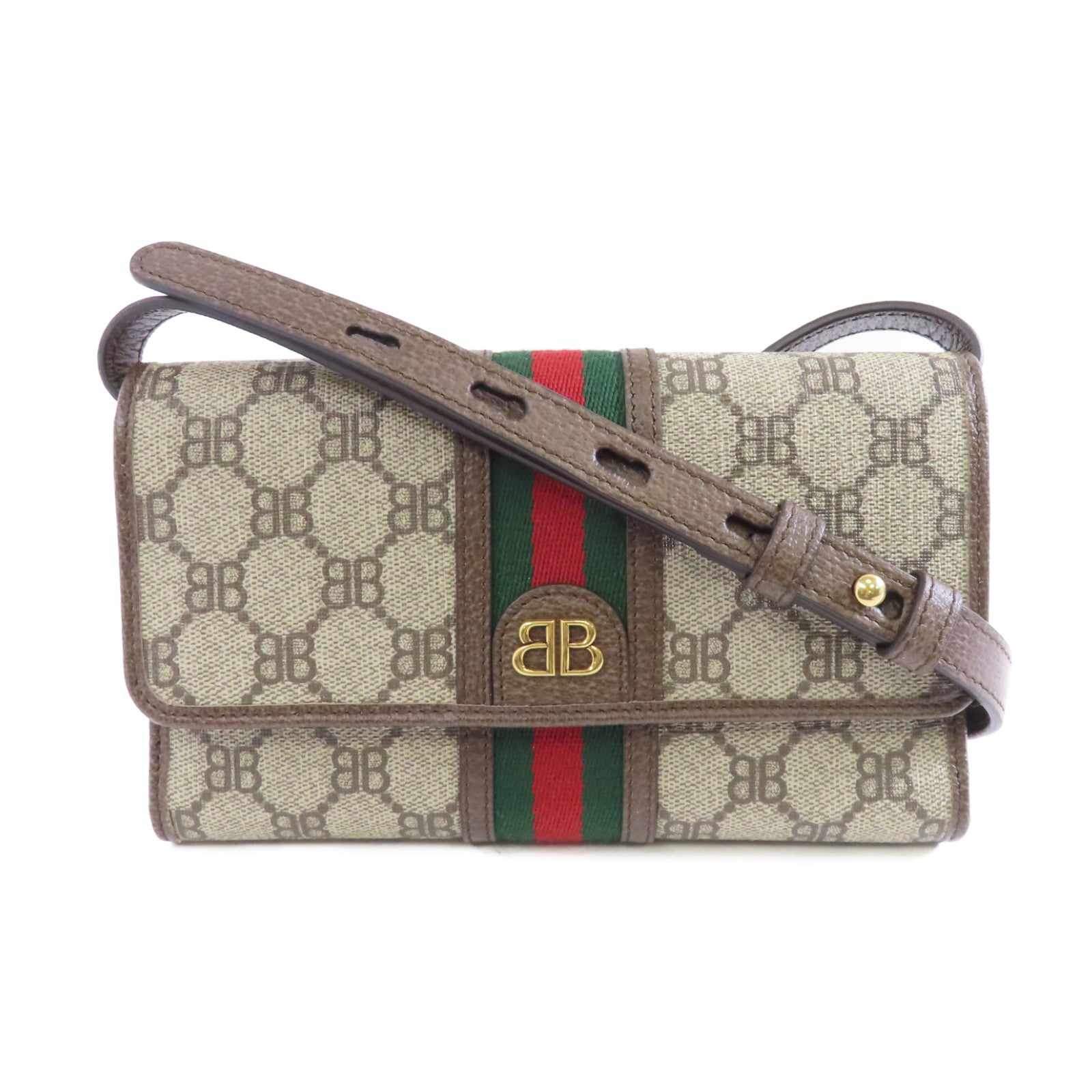 BALENCIAGA 塗層帆布Balenciaga X Gucci金扣肩背袋啡色