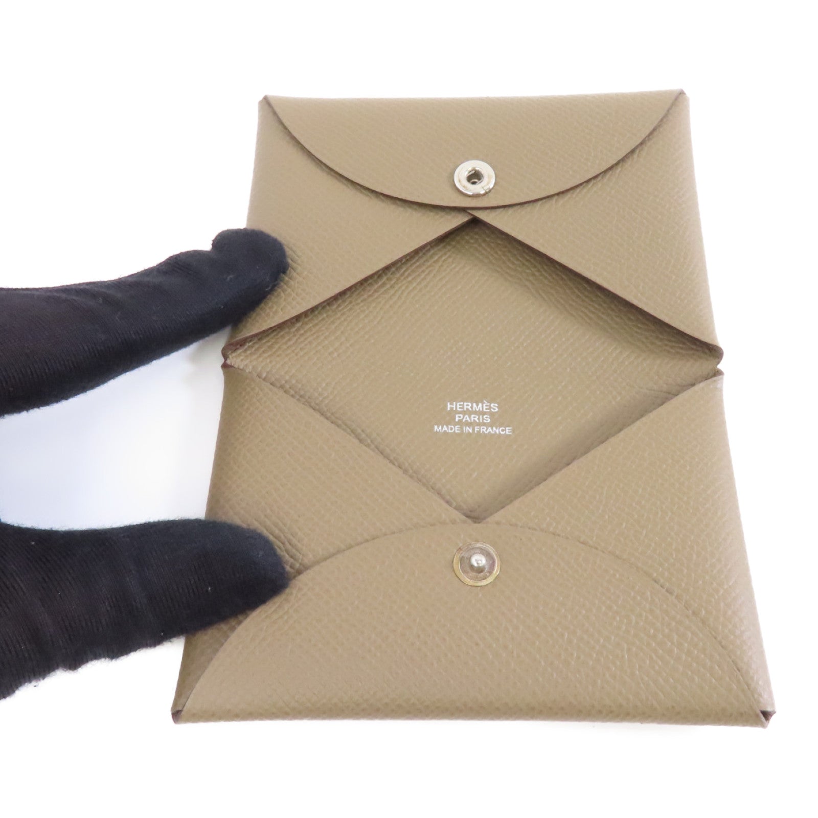 HERMES Epsom皮革Calvi Card Holder銀扣卡片套灰色