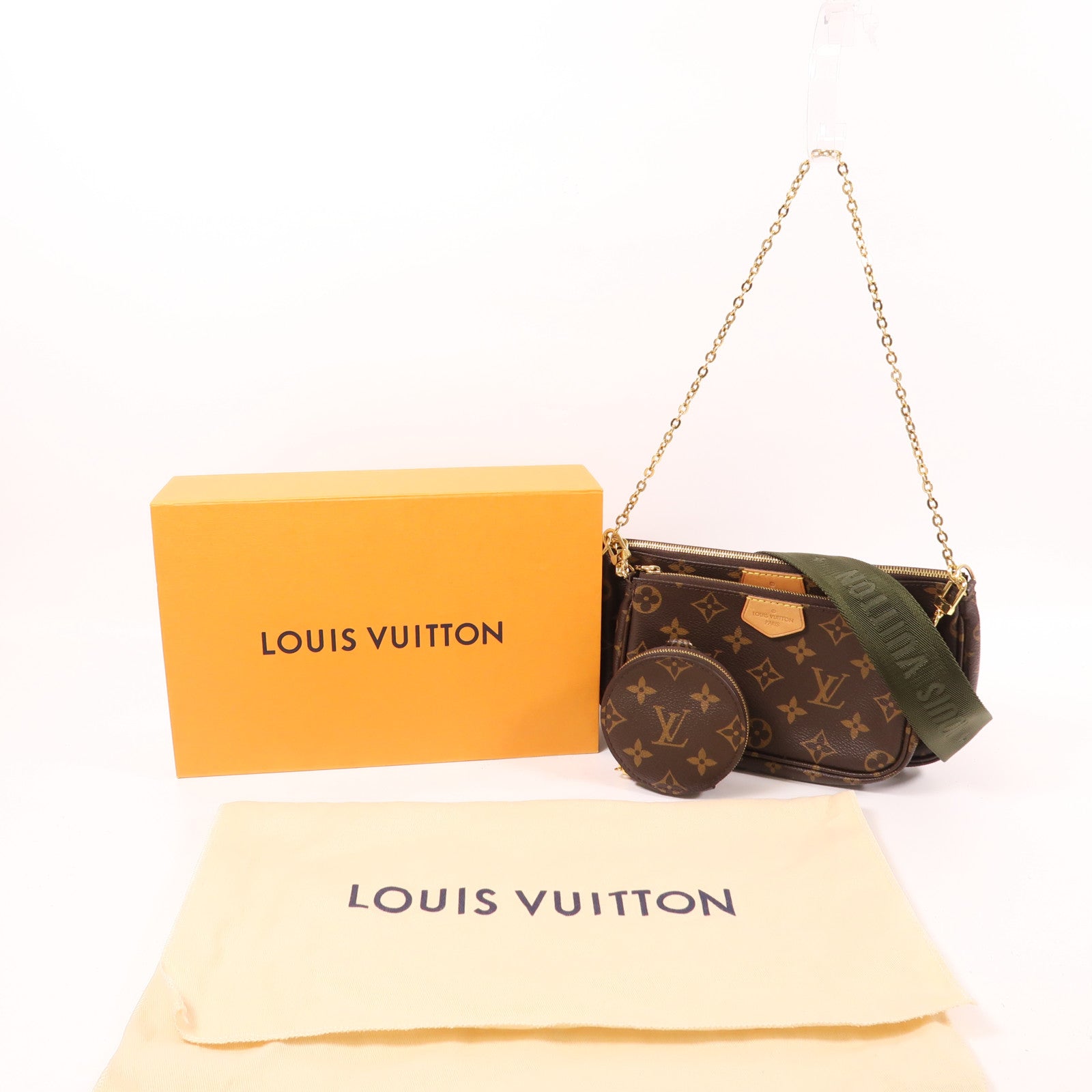 LOUIS VUITTON Monogram Multi Pochette Accessoires金扣手挽肩背兩用袋棕色
