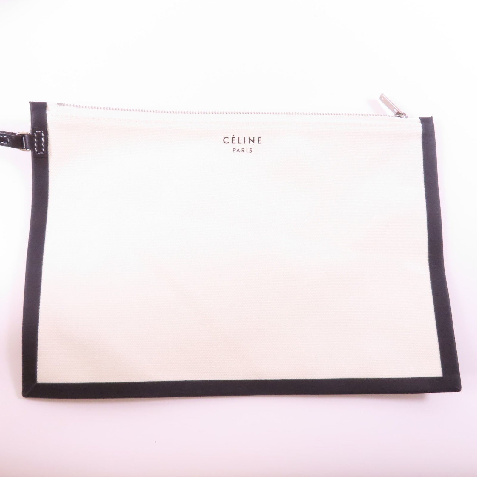 CELINE 帆布Large Tote銀扣肩背袋白色/黑色
