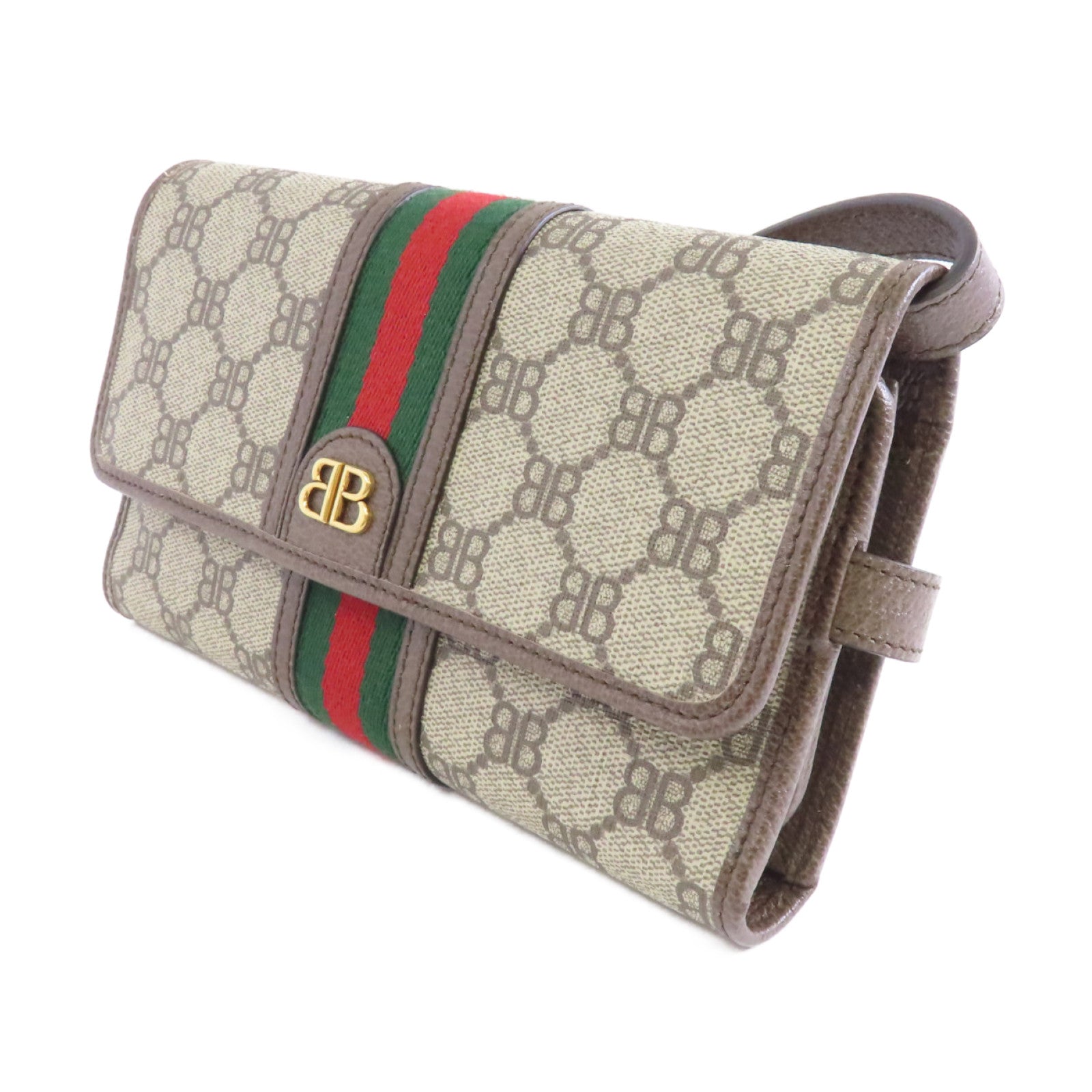BALENCIAGA 塗層帆布Balenciaga X Gucci金扣肩背袋啡色