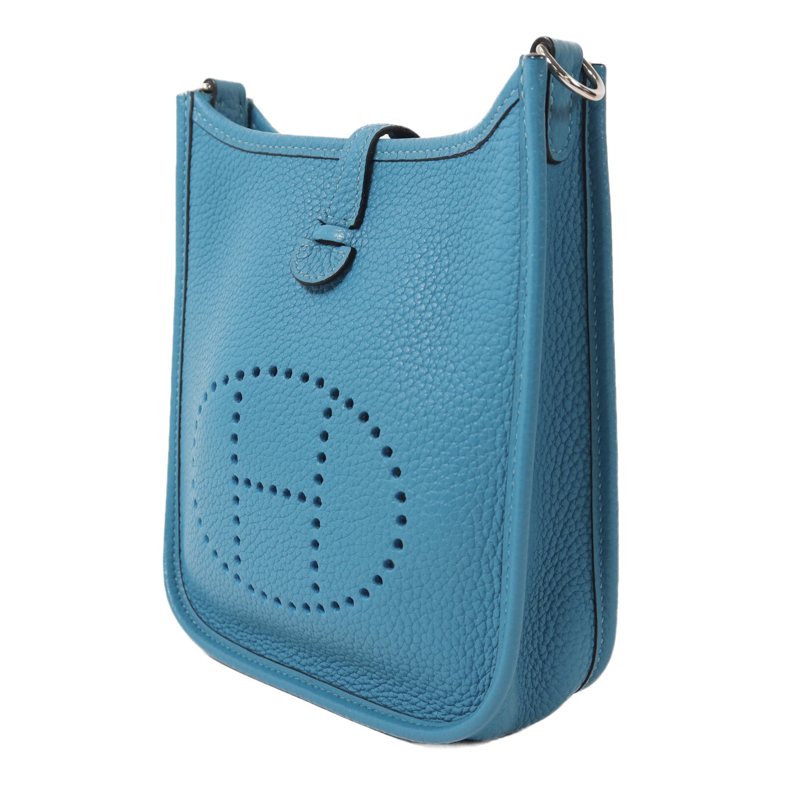 HERMES 【激減優惠】Clemence皮革Evelyne TPM銀扣肩背袋Bleu Paon