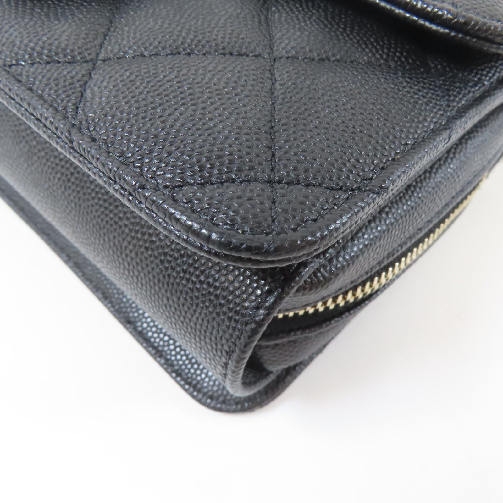 CHANEL 菱格牛皮皮革Chain Flap Bag金扣鏈帶肩背袋黑色