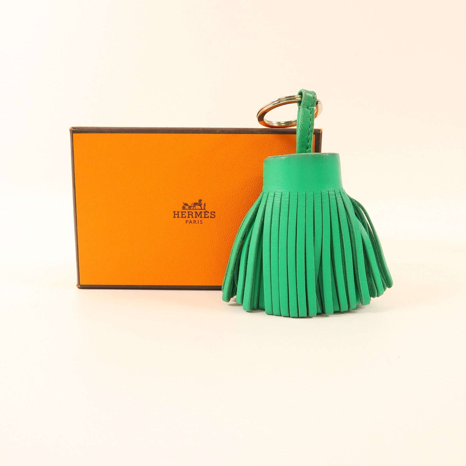 HERMES 【激減優惠】Swift皮革Carmen Key Ring銀扣鑰匙圈Green