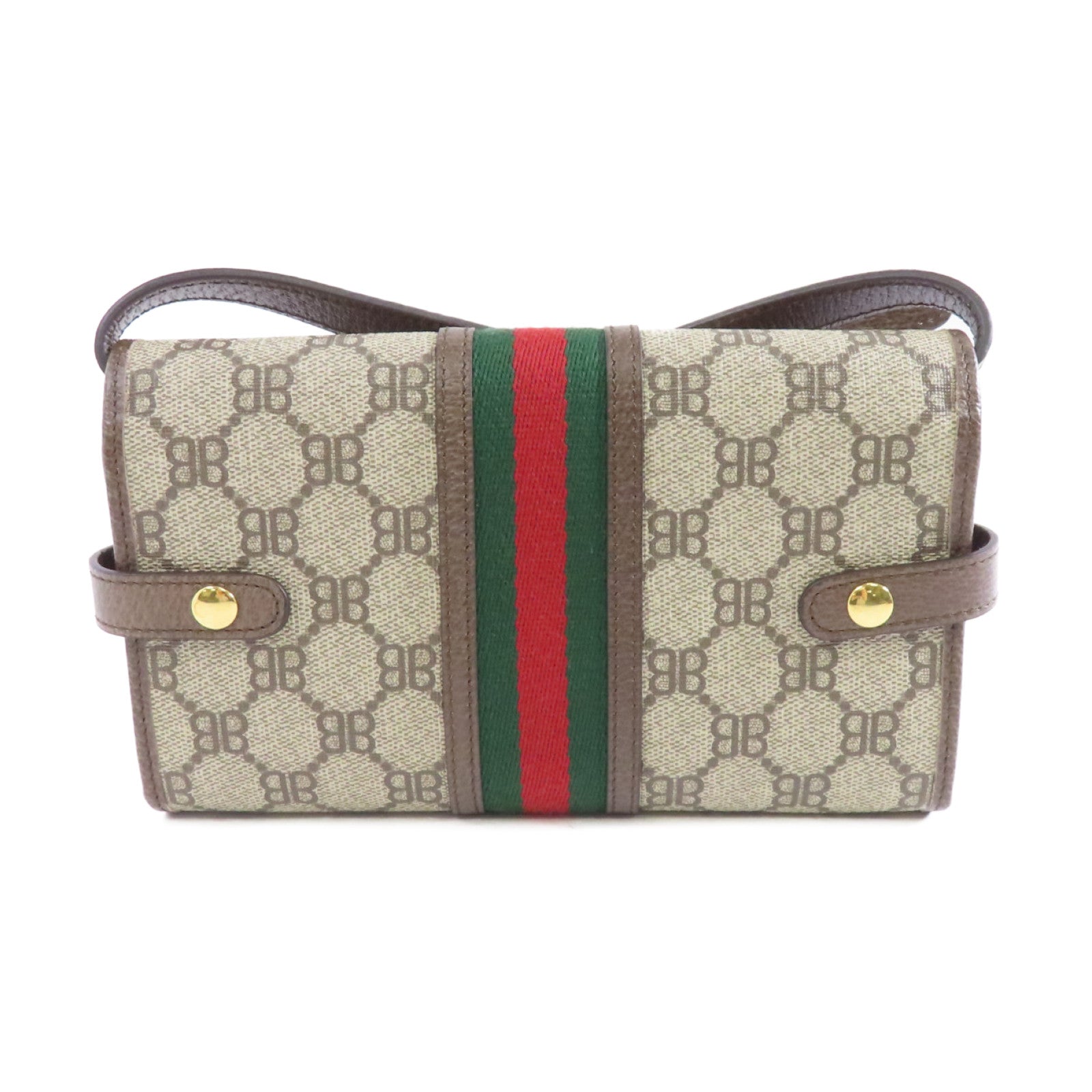 BALENCIAGA 塗層帆布Balenciaga X Gucci金扣肩背袋啡色