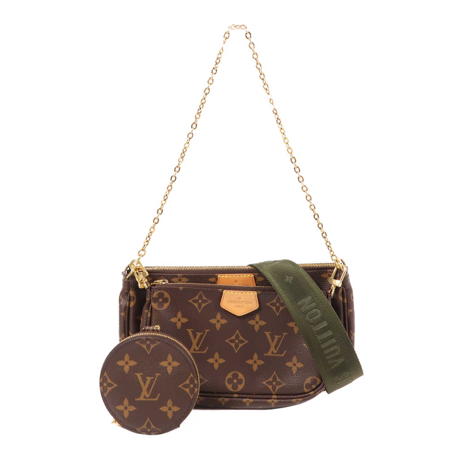 LOUIS VUITTON Monogram Multi Pochette Accessoires金扣手挽肩背兩用袋棕色