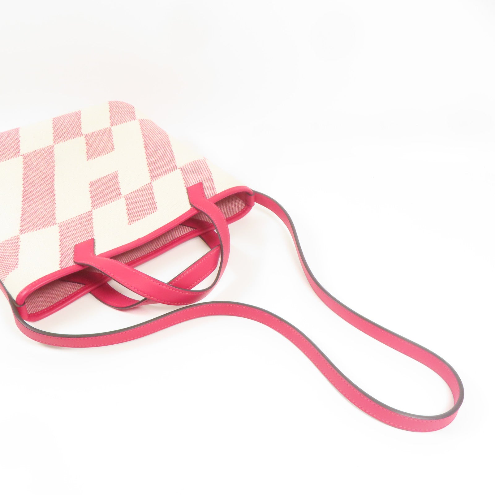 HERMES 帆布Cabas H En Biais 27手挽肩背兩用袋Rose Shocking