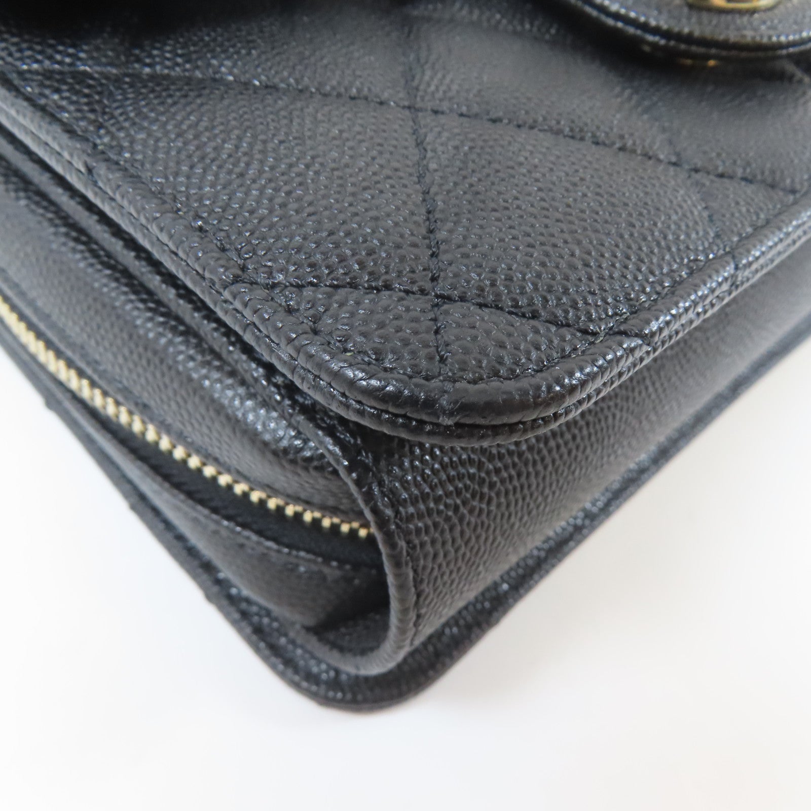 CHANEL 菱格牛皮皮革Chain Flap Bag金扣鏈帶肩背袋黑色