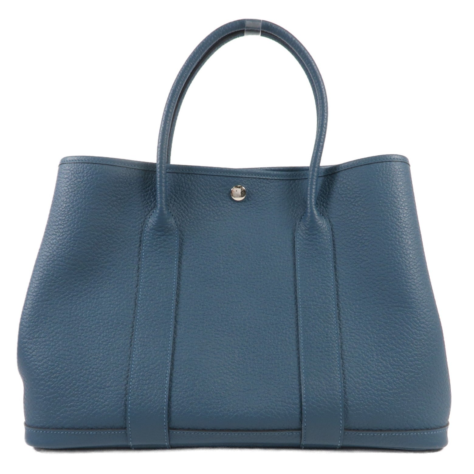HERMES Country皮革Garden Party PM銀扣手挽袋Bleu De Prusse