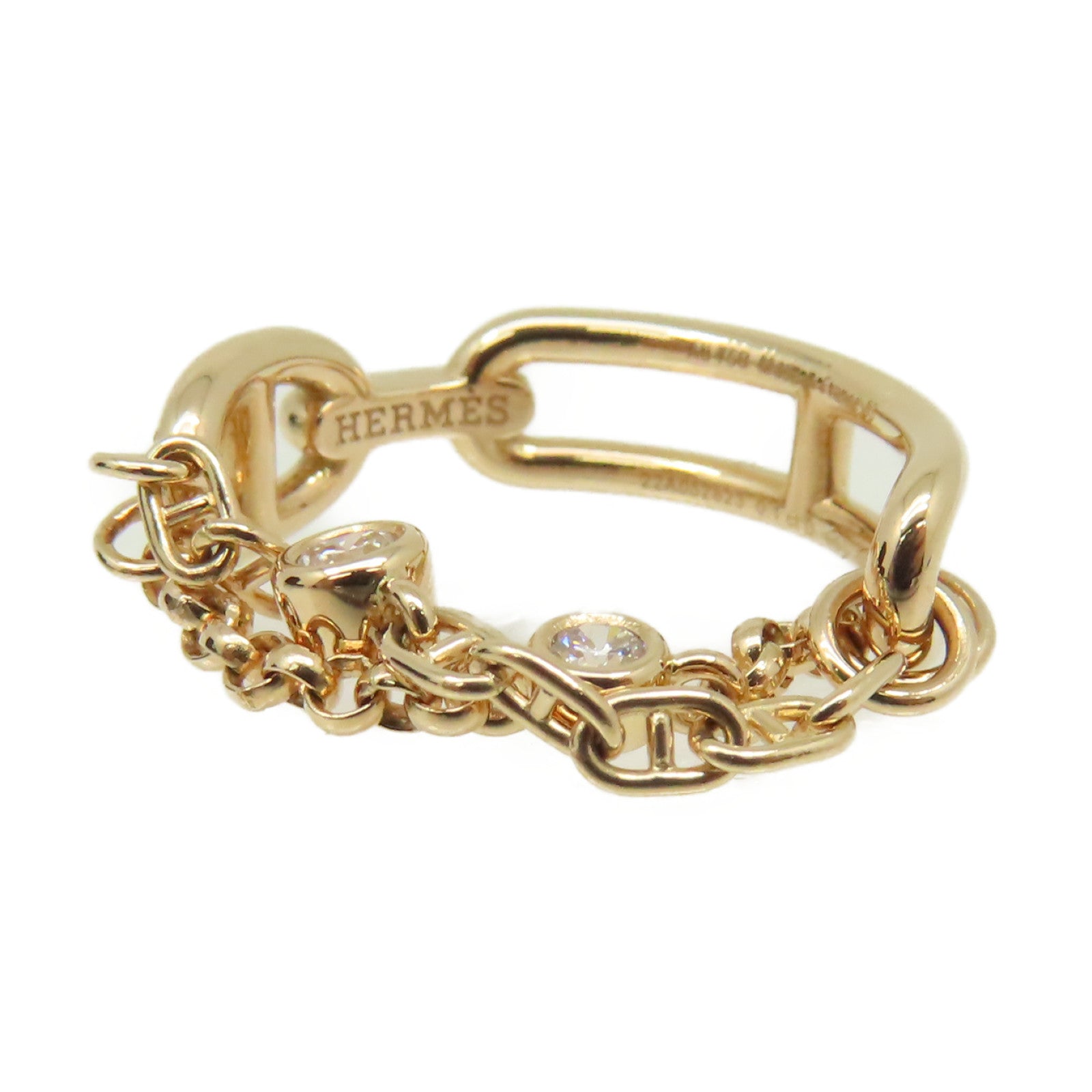 HERMES 【激減優惠】18K玫瑰金Bague Chaine Diamond Ancre Ring 0.1ct鑽石戒指#53