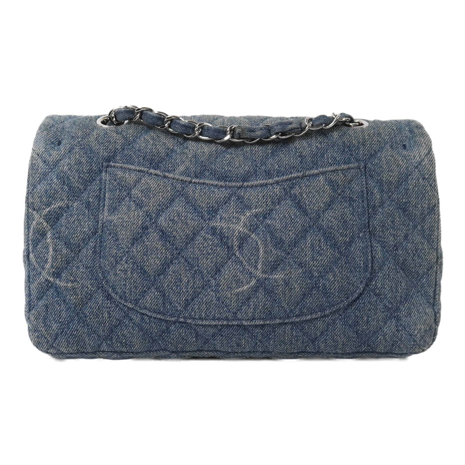 CHANEL 牛仔布Classic 25銀扣鏈帶肩背袋
