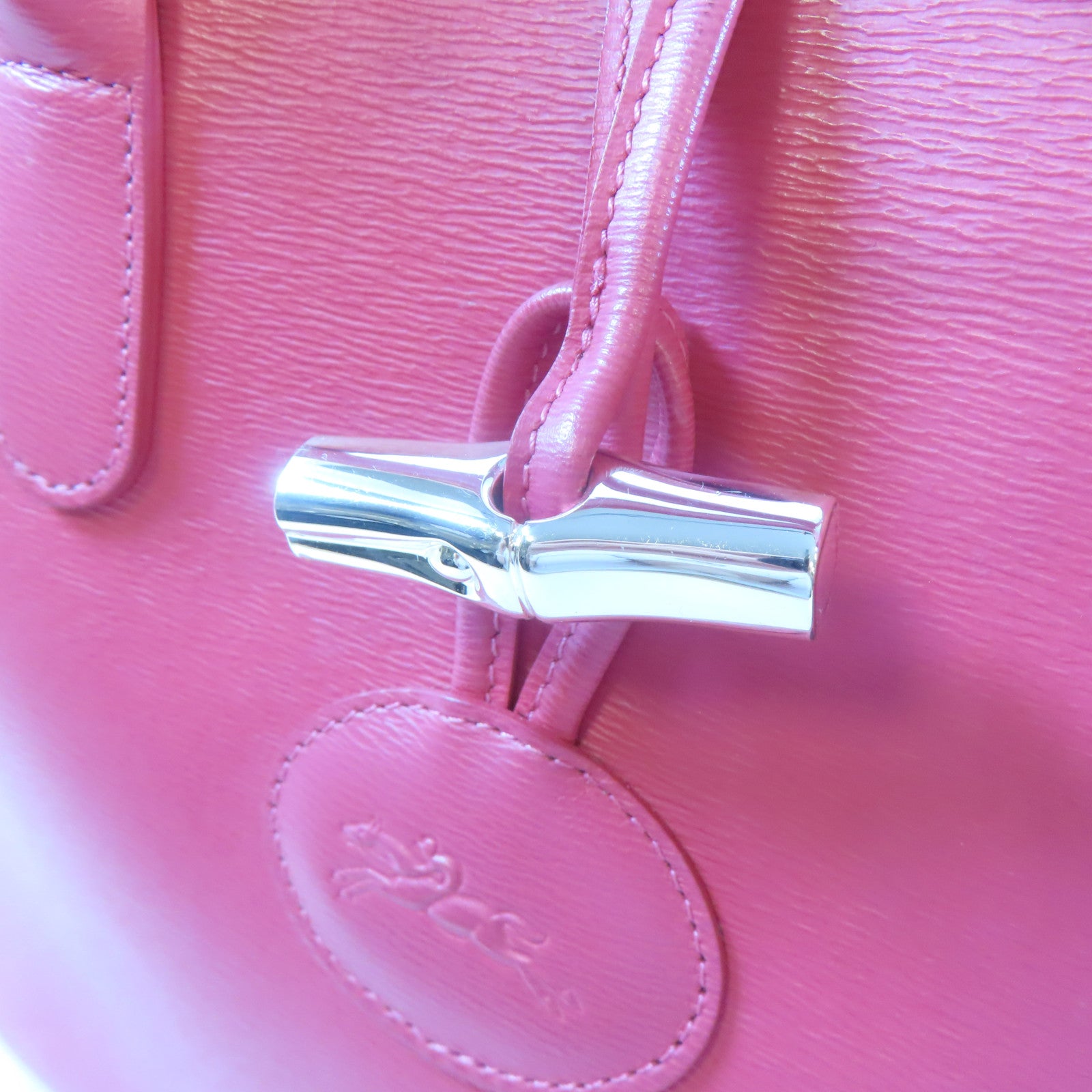 Longchamp 牛皮皮革Handbag銀扣手挽袋粉紅色