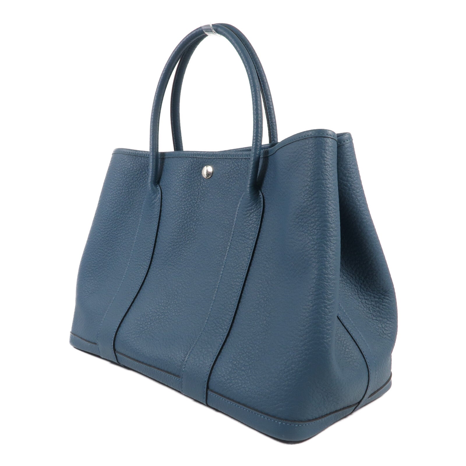 HERMES 【激減優惠】Country皮革Garden Party PM銀扣手挽袋Bleu De Prusse