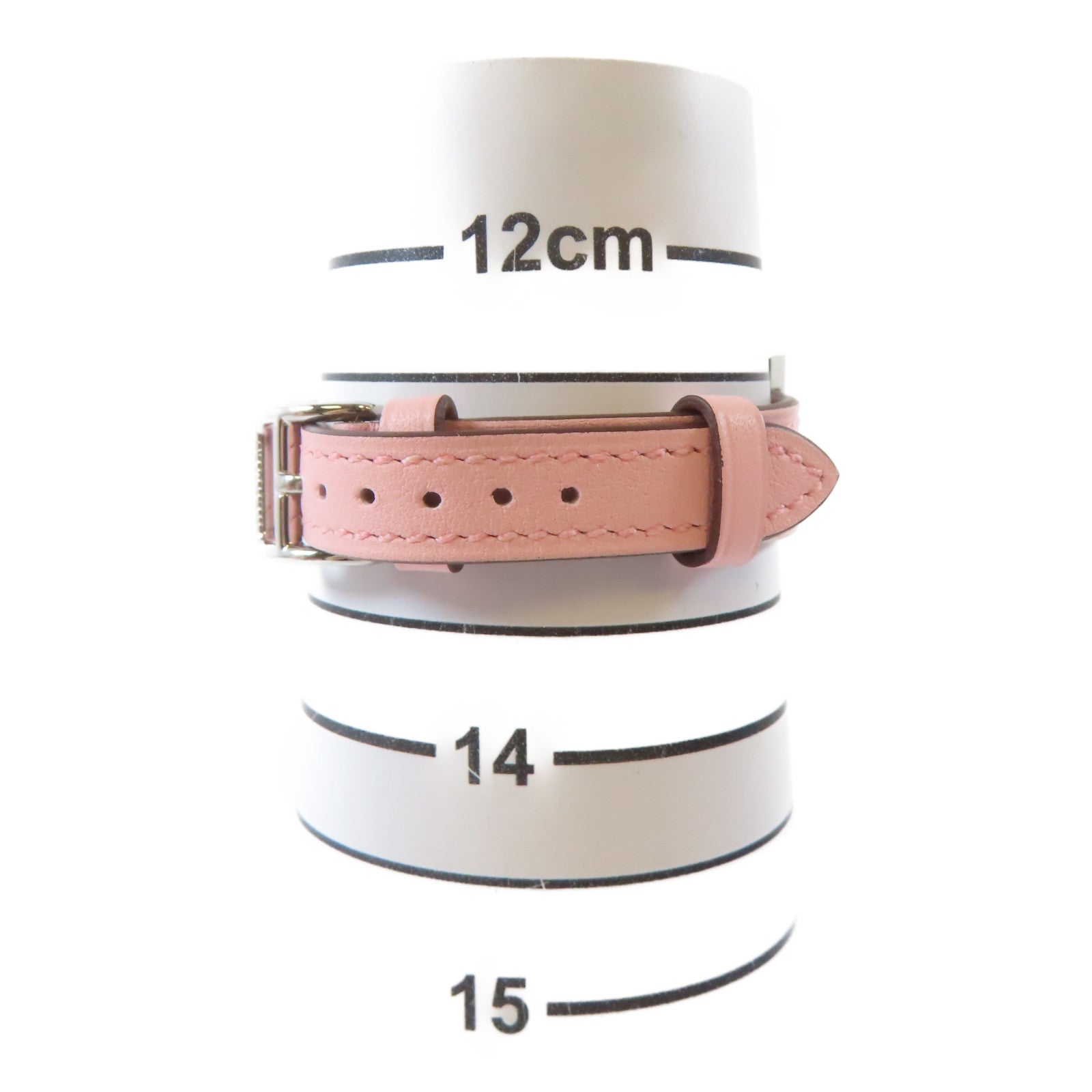HERMES H Watch Mini不鏽鋼/皮革手錶石英機芯銀色/Rose Sakura櫻花粉紅色#15.5cm
