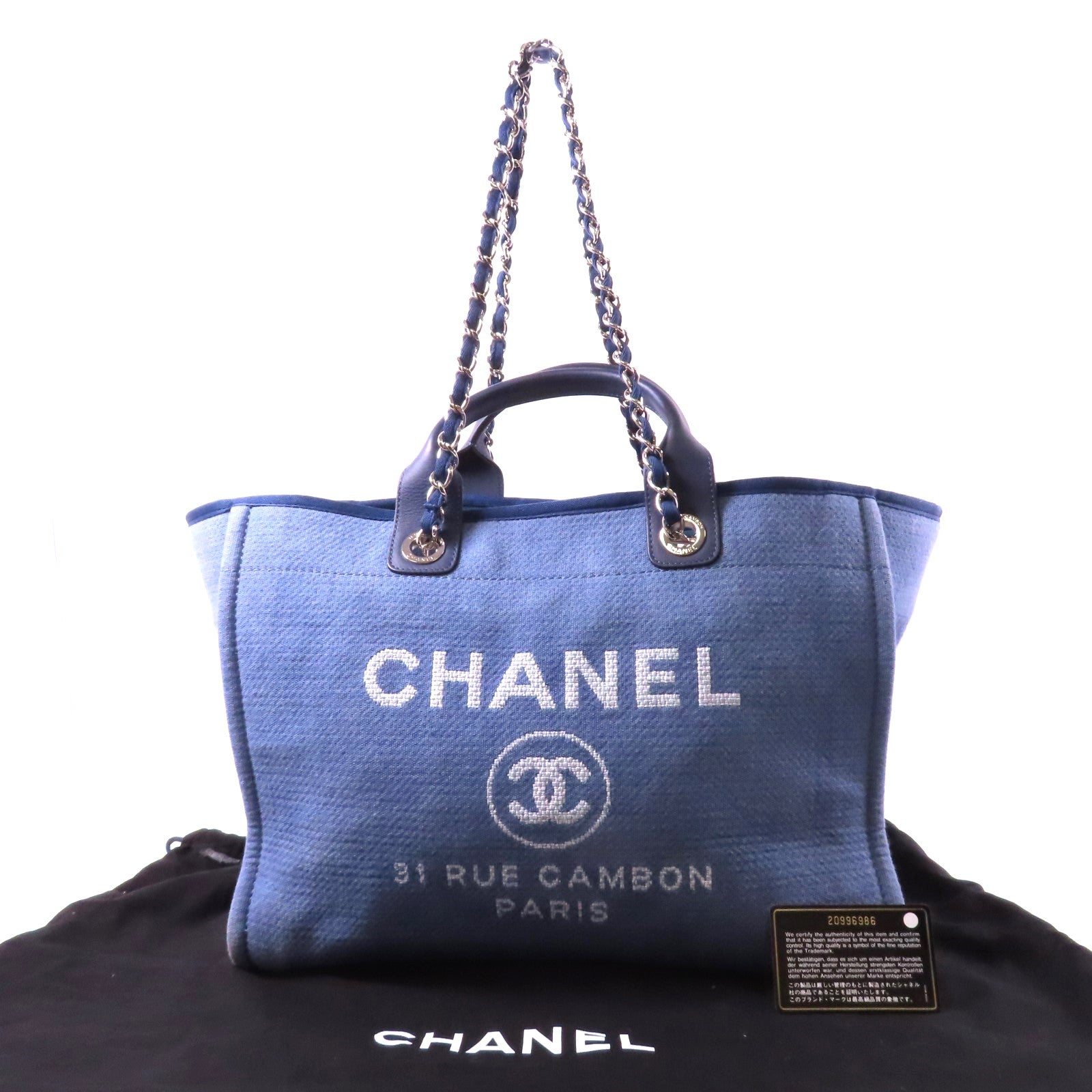 CHANEL 【激減優惠】帆布Deauville Tote Large銀扣手挽肩背兩用袋藍色