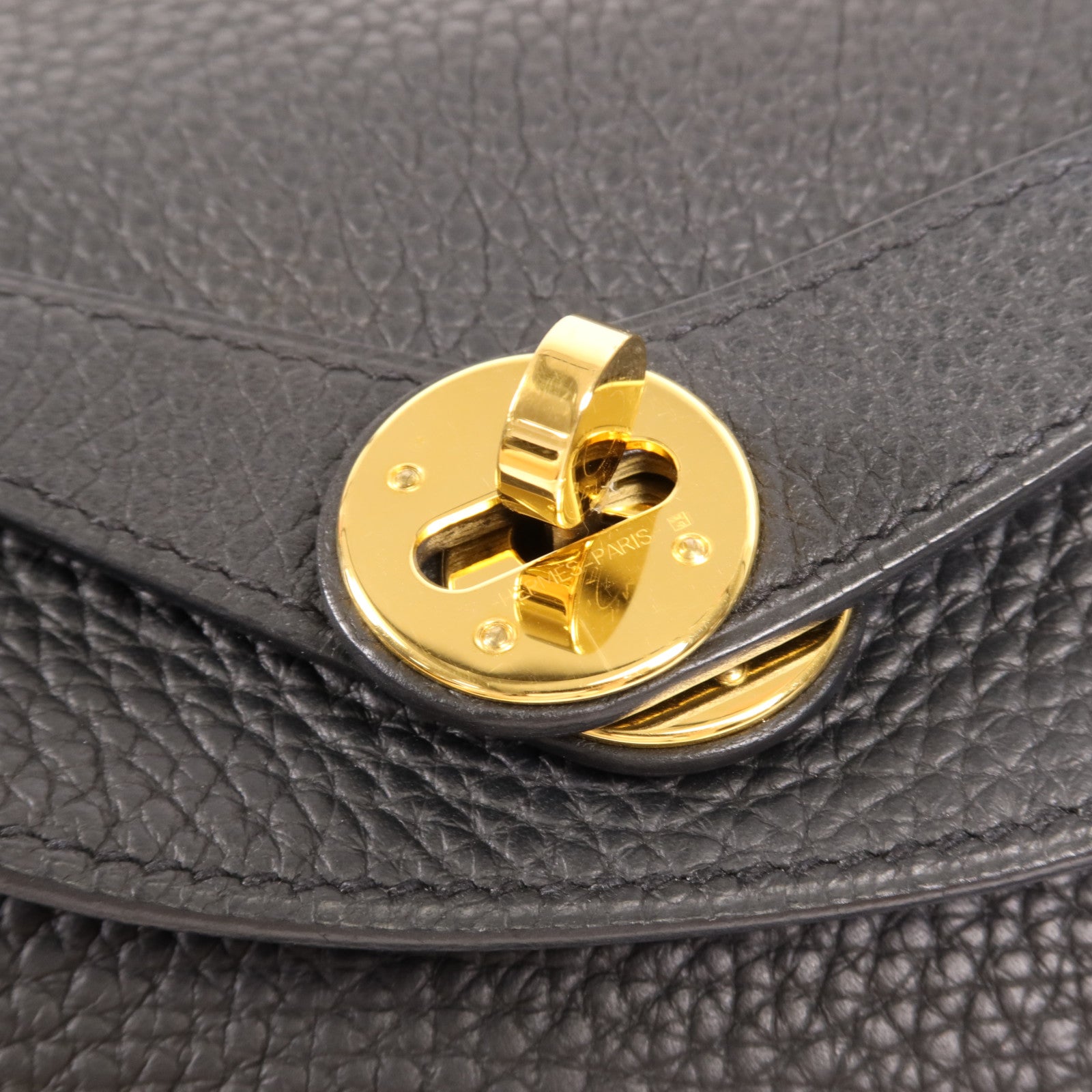 HERMES Clemence皮革Lindy 30金扣手挽肩背兩用袋Noir