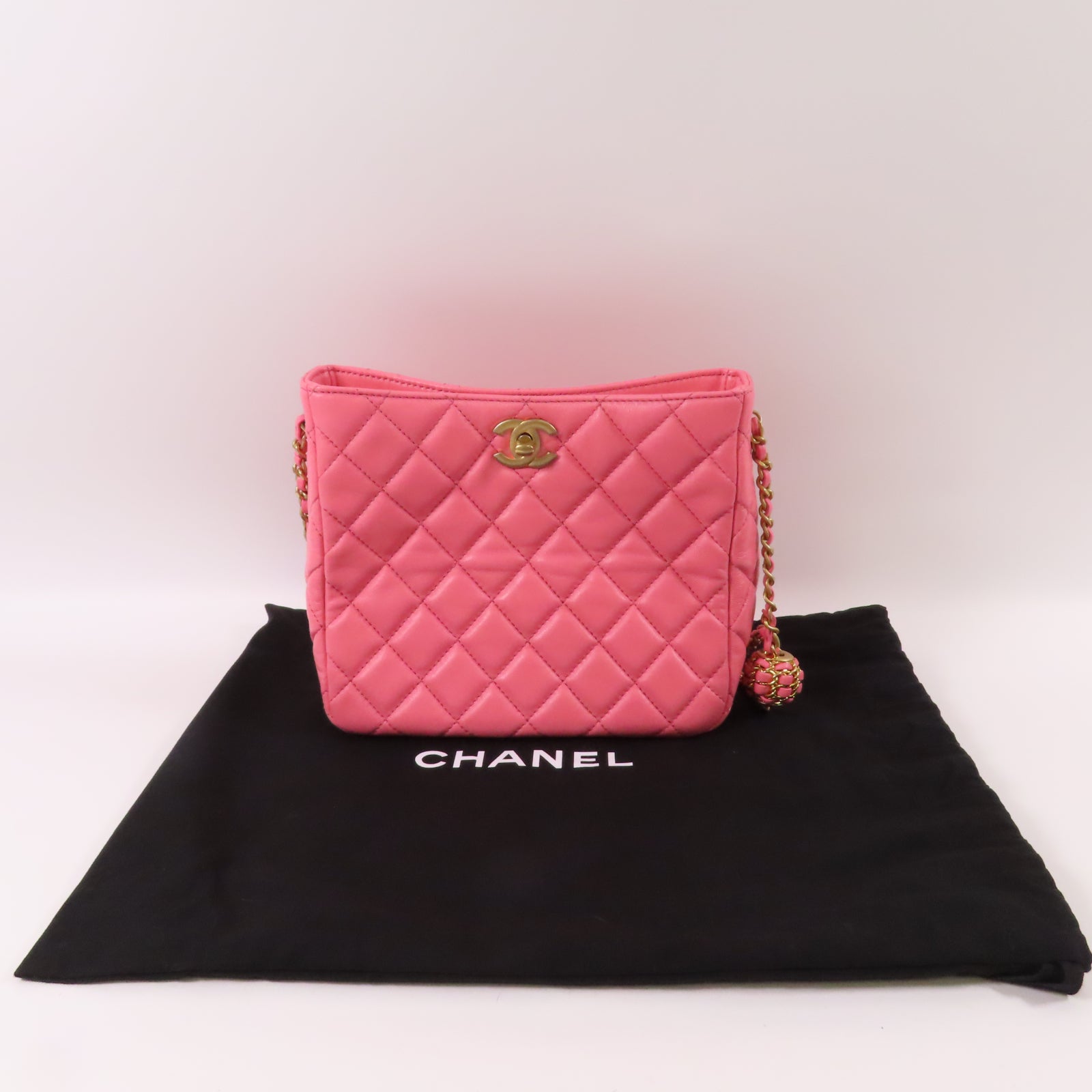 CHANEL 【激減優惠】菱格羊皮皮革Chain Shoulder金扣鏈帶肩背袋粉紅色