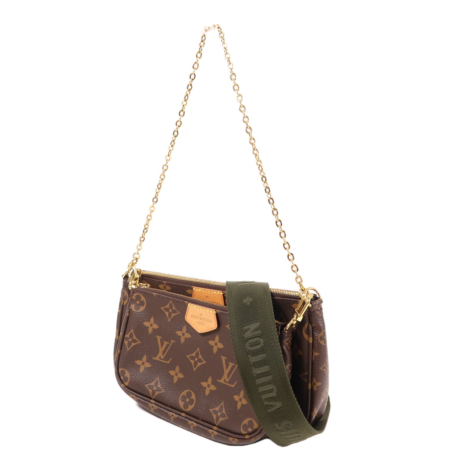 LOUIS VUITTON Monogram Multi Pochette Accessoires金扣手挽肩背兩用袋棕色