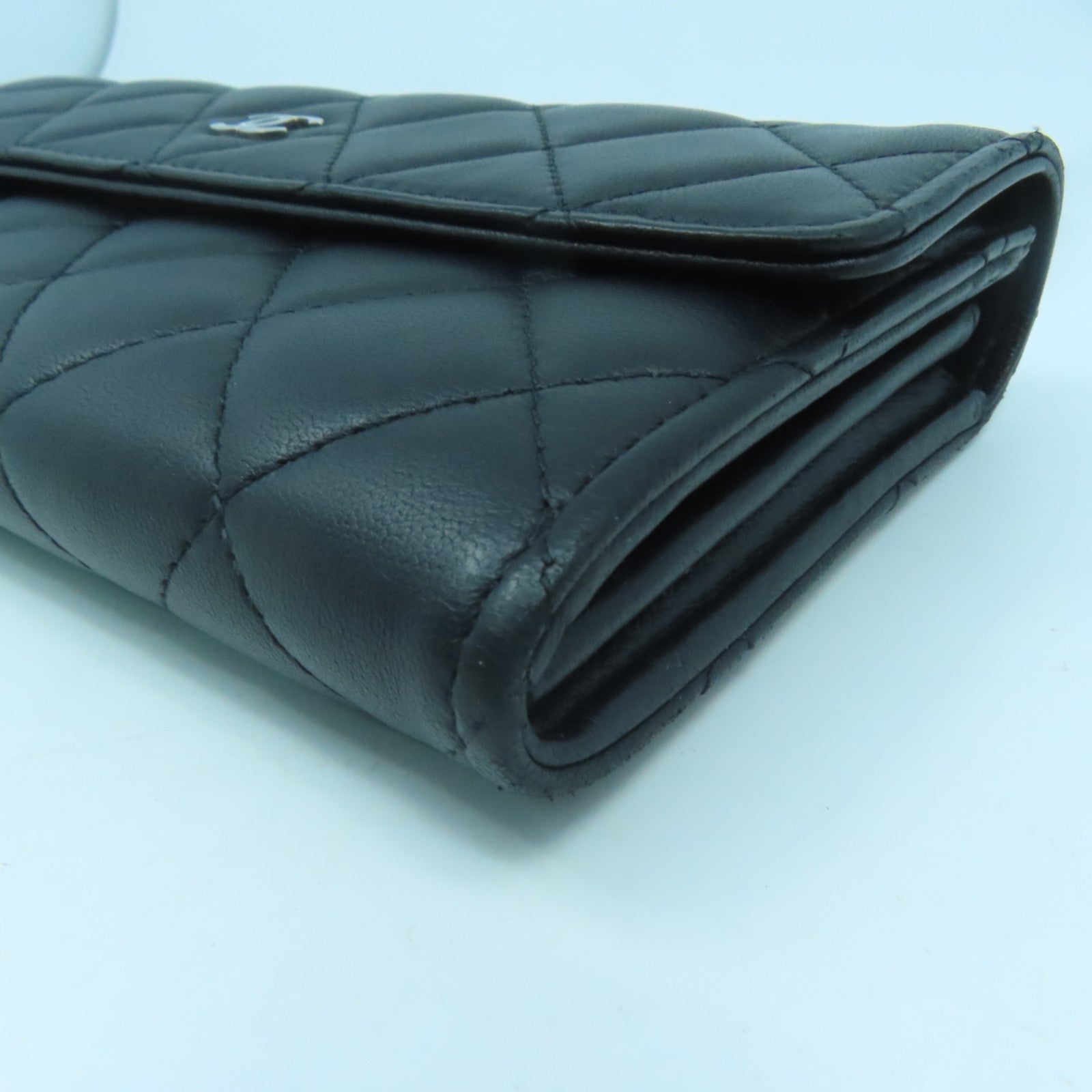 CHANEL 【激減優惠】菱格羊皮皮革Long Wallet銀扣長錢包黑色