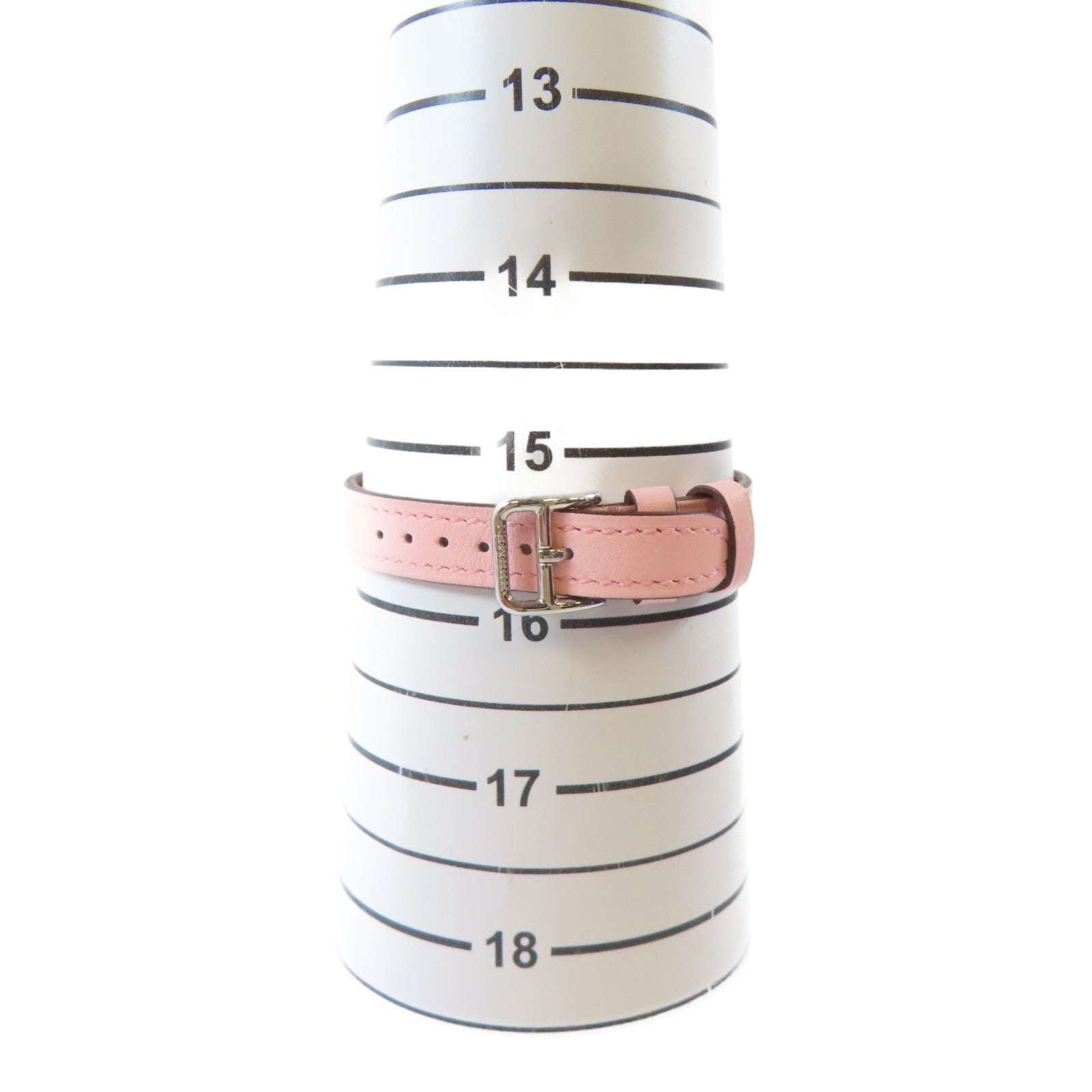 HERMES H Watch Mini不鏽鋼/皮革手錶石英機芯銀色/Rose Sakura櫻花粉紅色#15.5cm