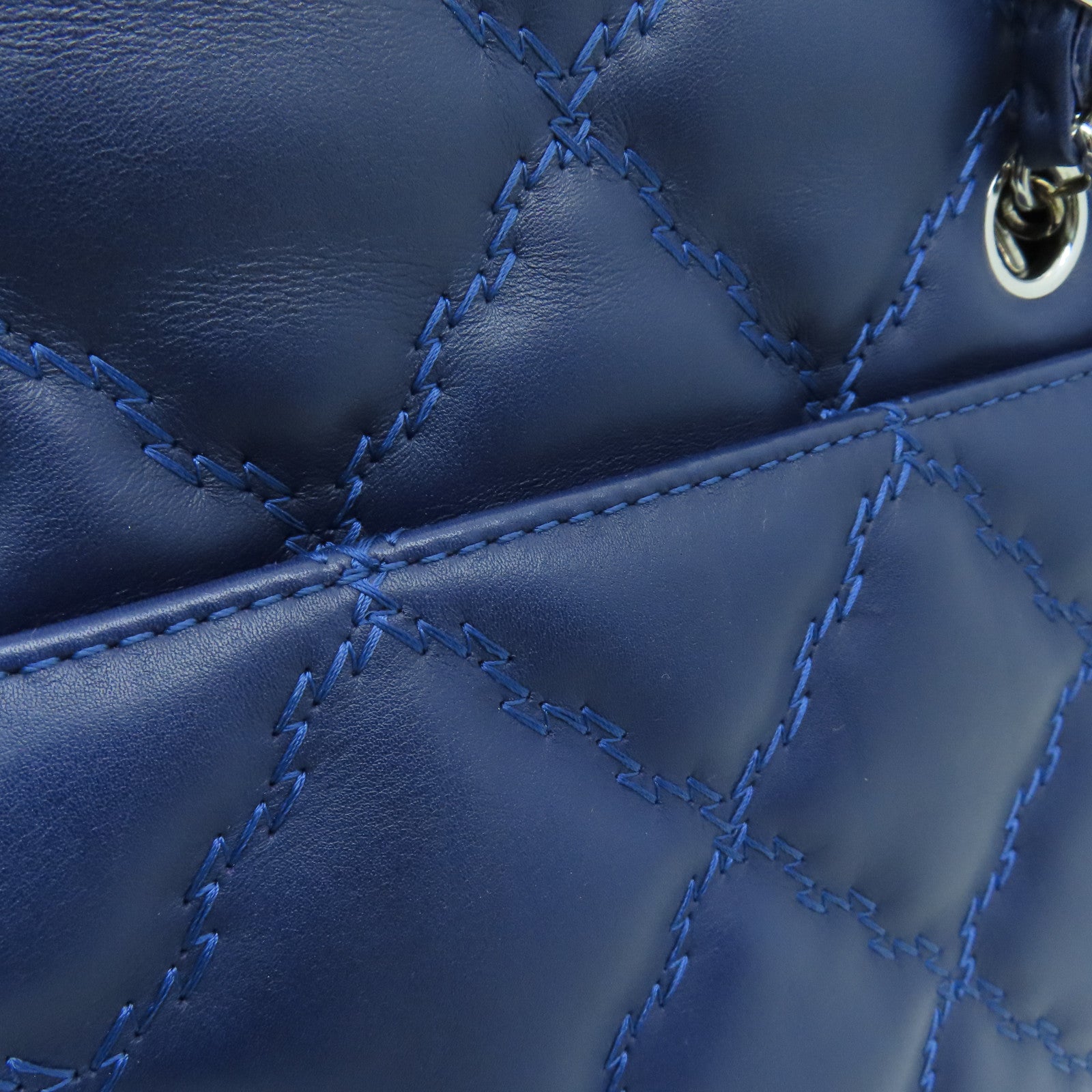 CHANEL 菱格牛皮皮革Chain Shoulder Bag银扣链带肩背袋蓝色