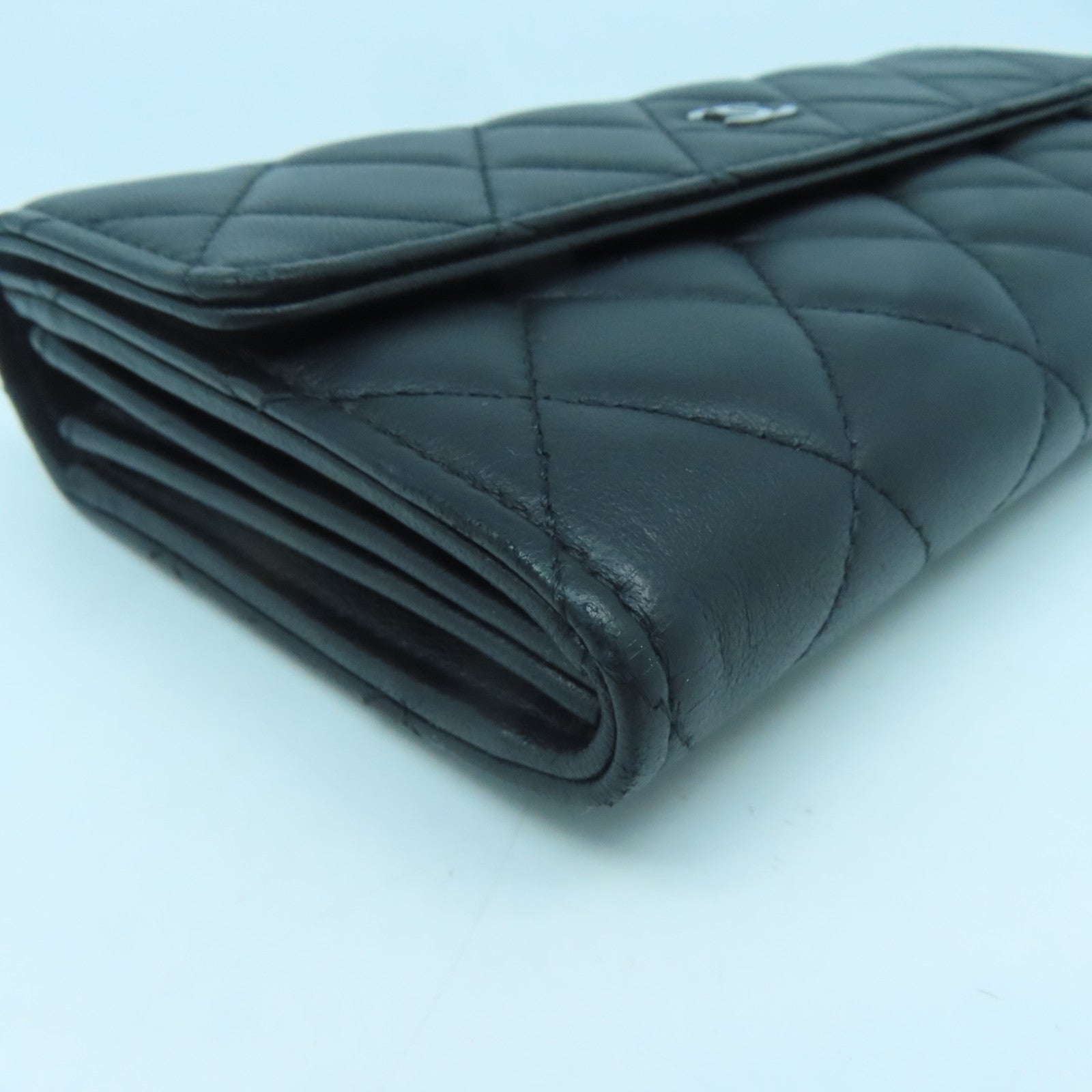 CHANEL 【激減優惠】菱格羊皮皮革Long Wallet銀扣長錢包黑色