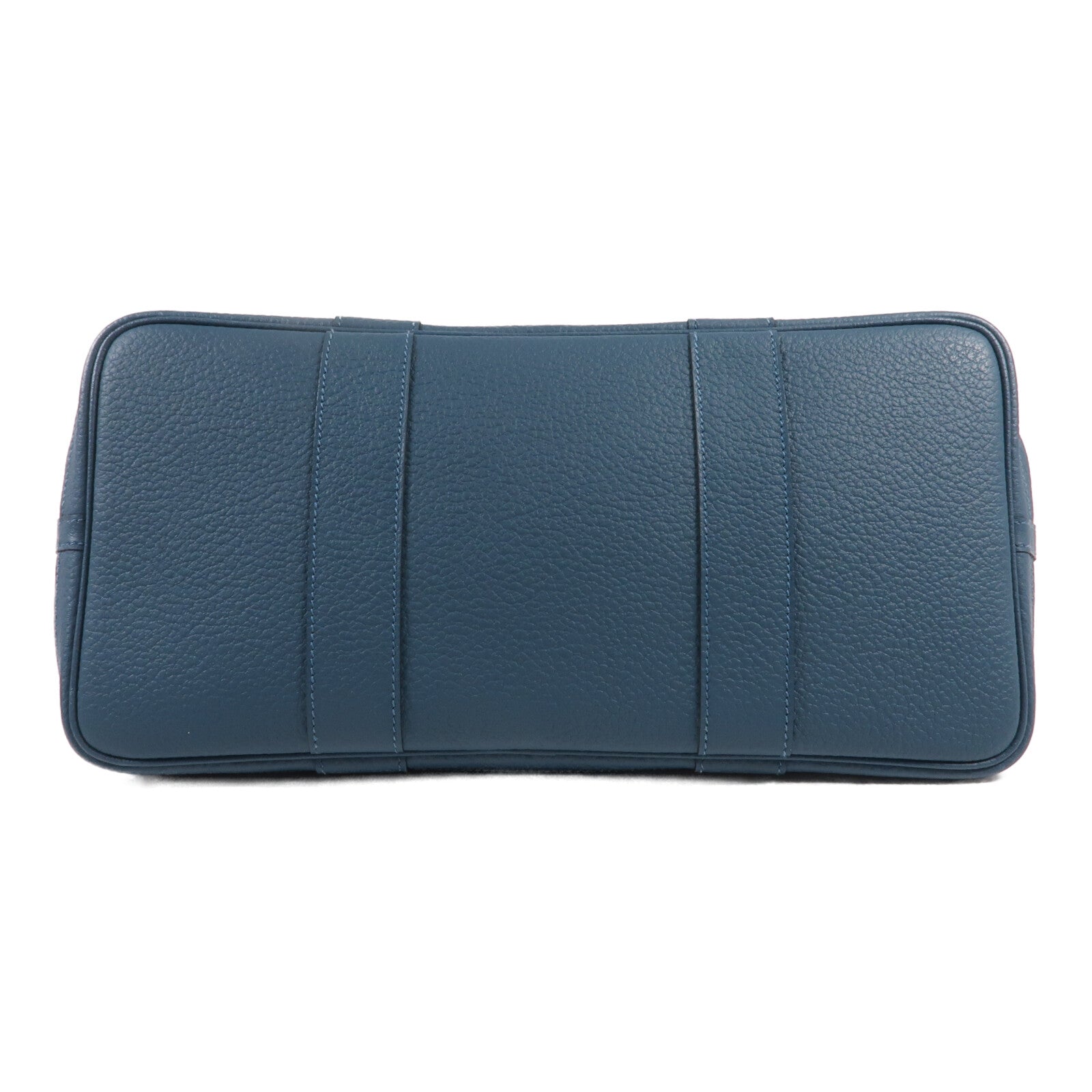 HERMES Country皮革Garden Party PM銀扣手挽袋Bleu De Prusse