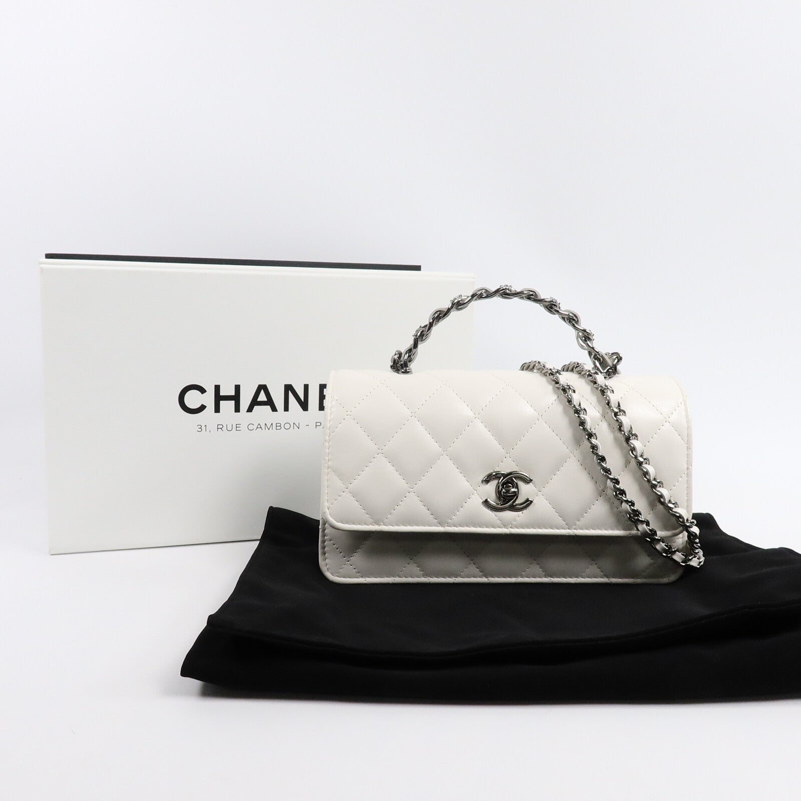 CHANEL 牛皮皮革Top Handle Flap Bag鏈帶手挽肩背兩用袋