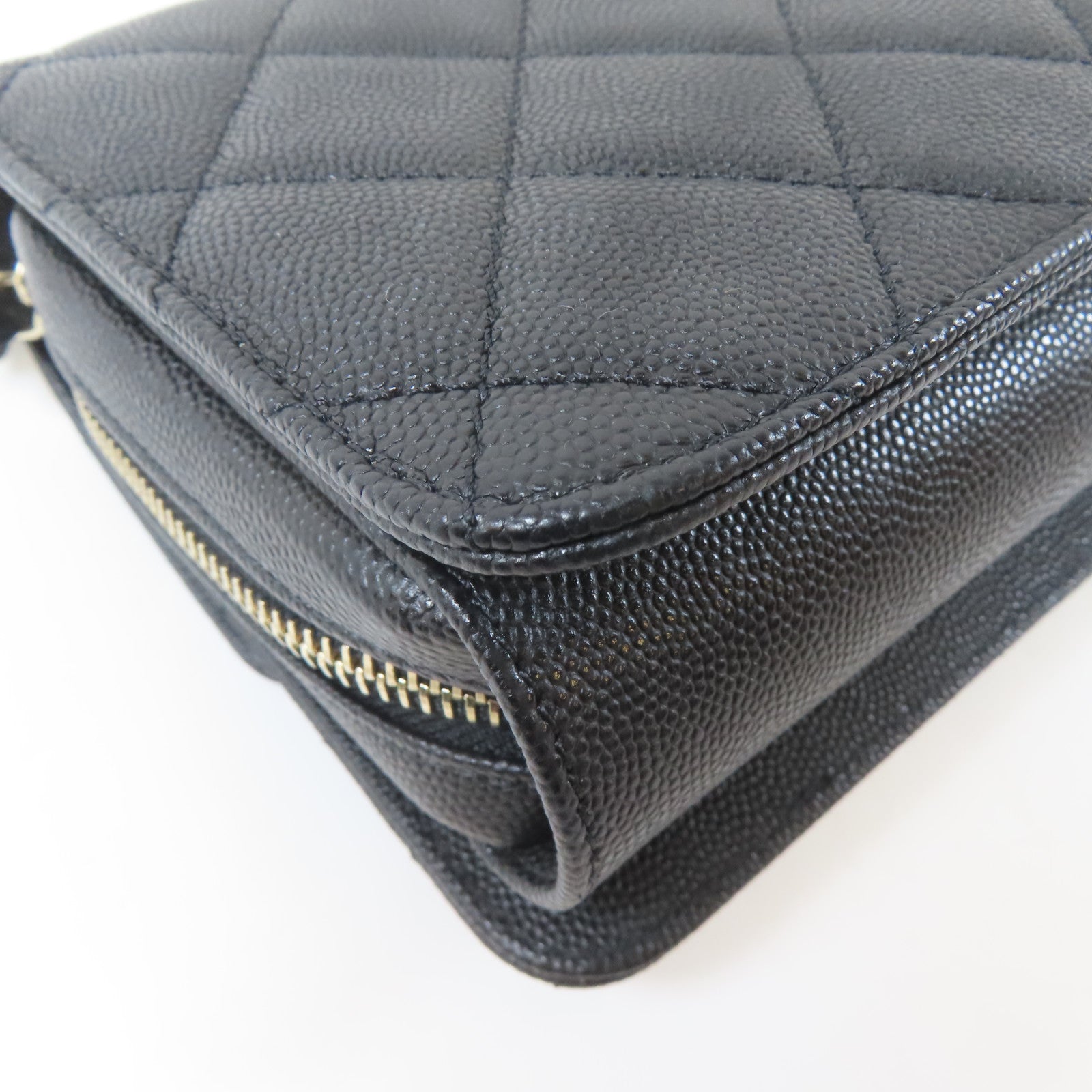 CHANEL 菱格牛皮皮革Chain Flap Bag金扣鏈帶肩背袋黑色