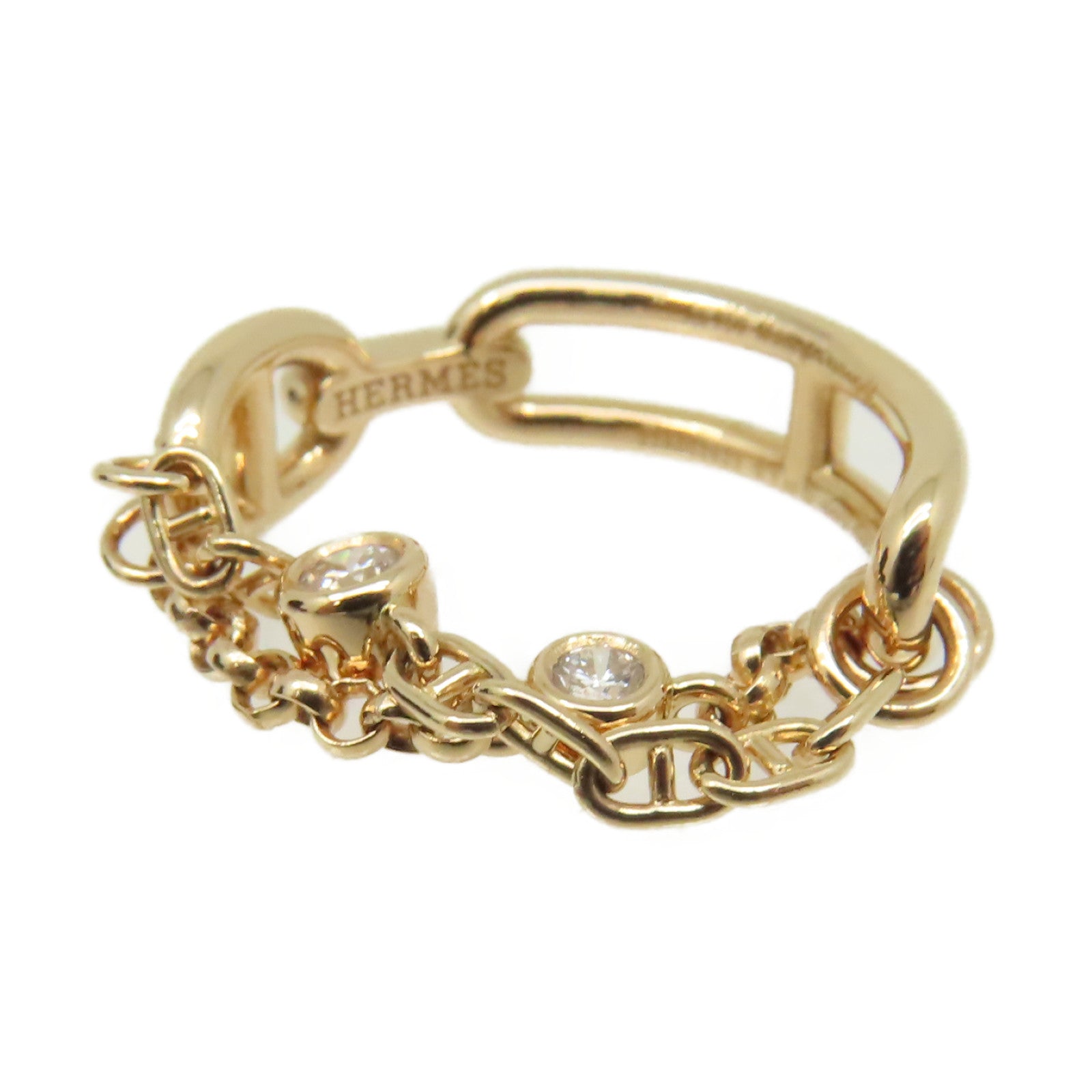HERMES 【激減優惠】18K玫瑰金Bague Chaine Diamond Ancre Ring 0.1ct鑽石戒指#53