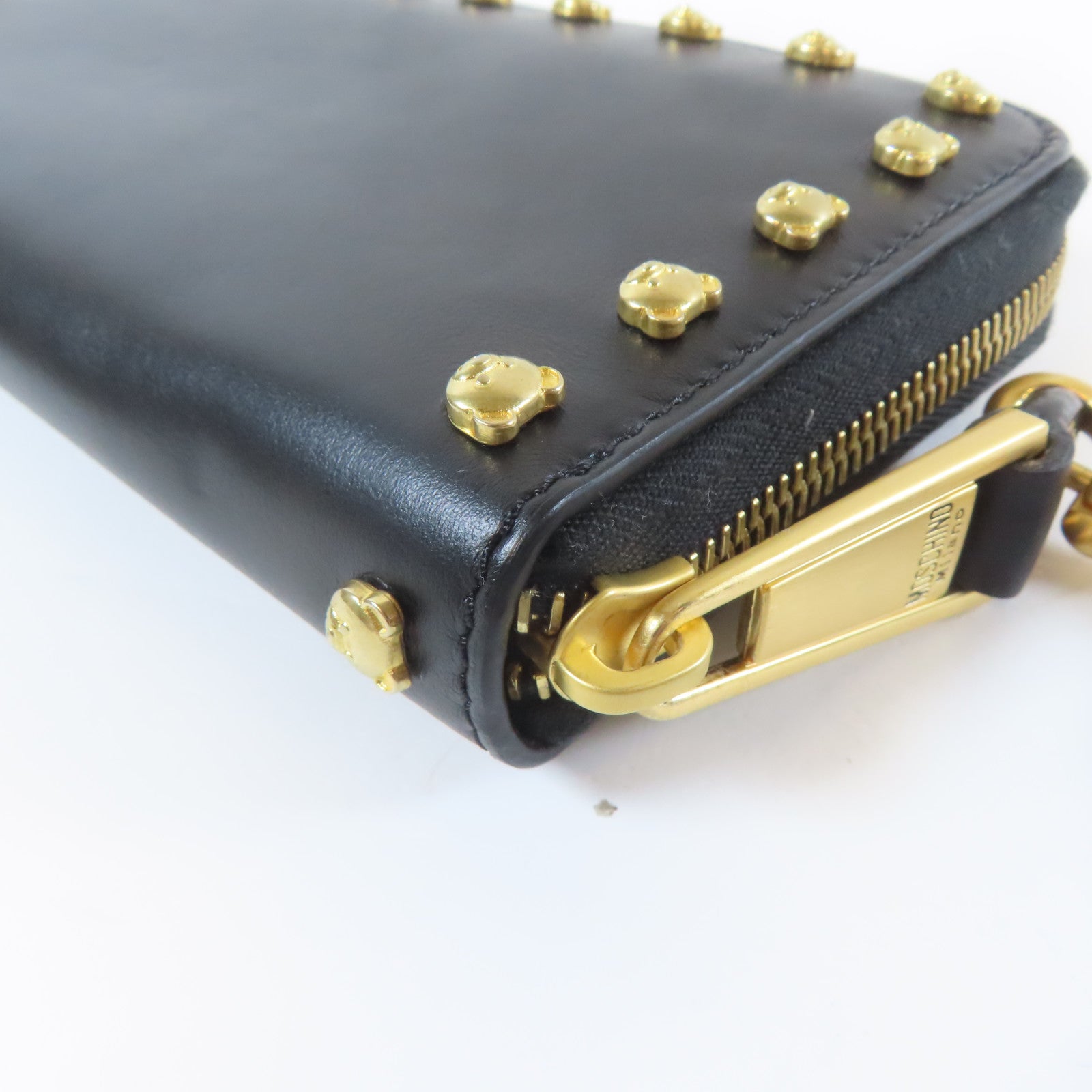 MOSCHINO 牛皮皮革Long wallet金扣長錢包黑色