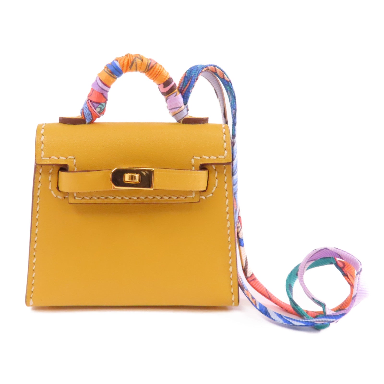 HERMES 【激減優惠】Tadelakt皮革Kelly Bag Charm金扣掛飾黃色