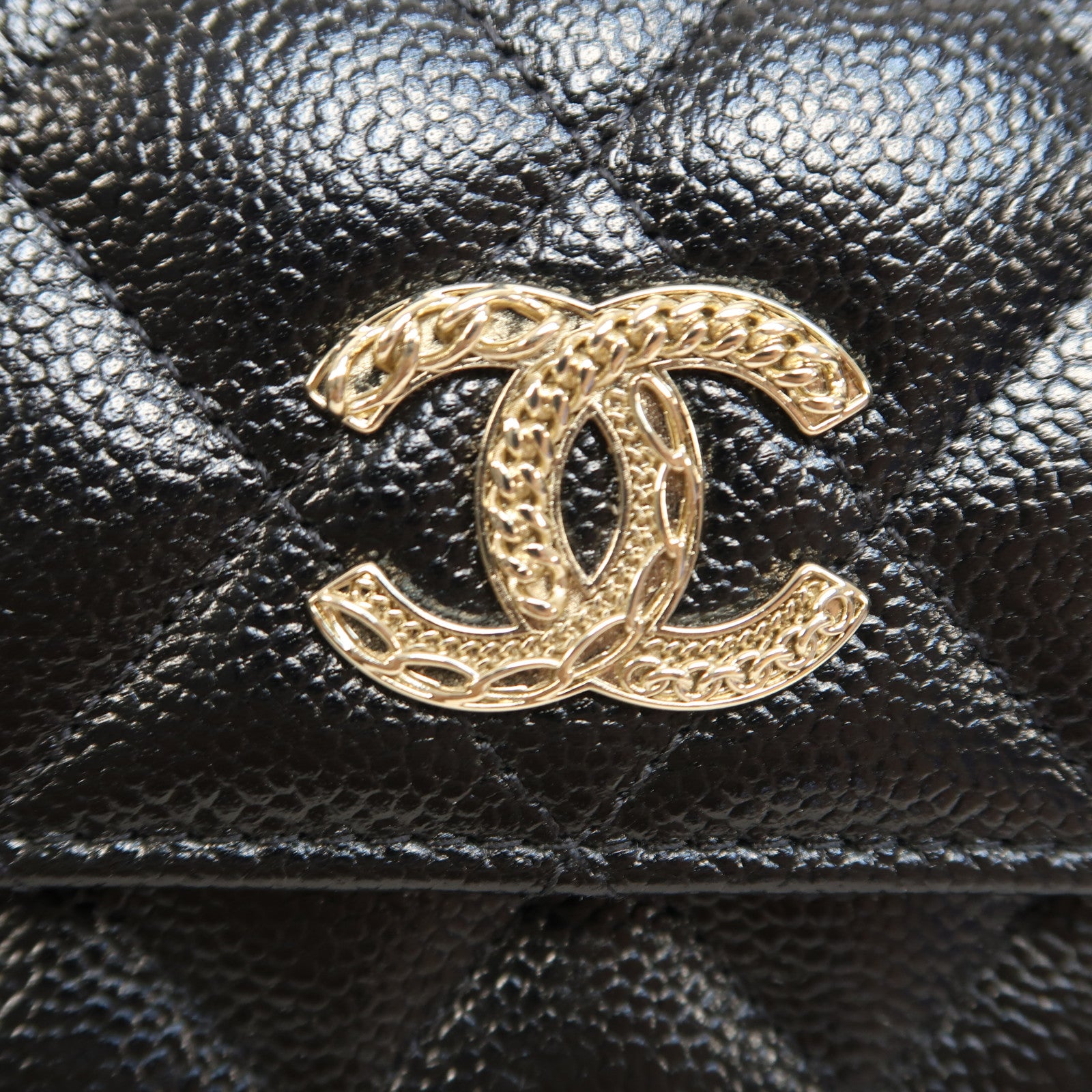 CHANEL 菱格Caviar皮革Wallet金扣長錢包黑色
