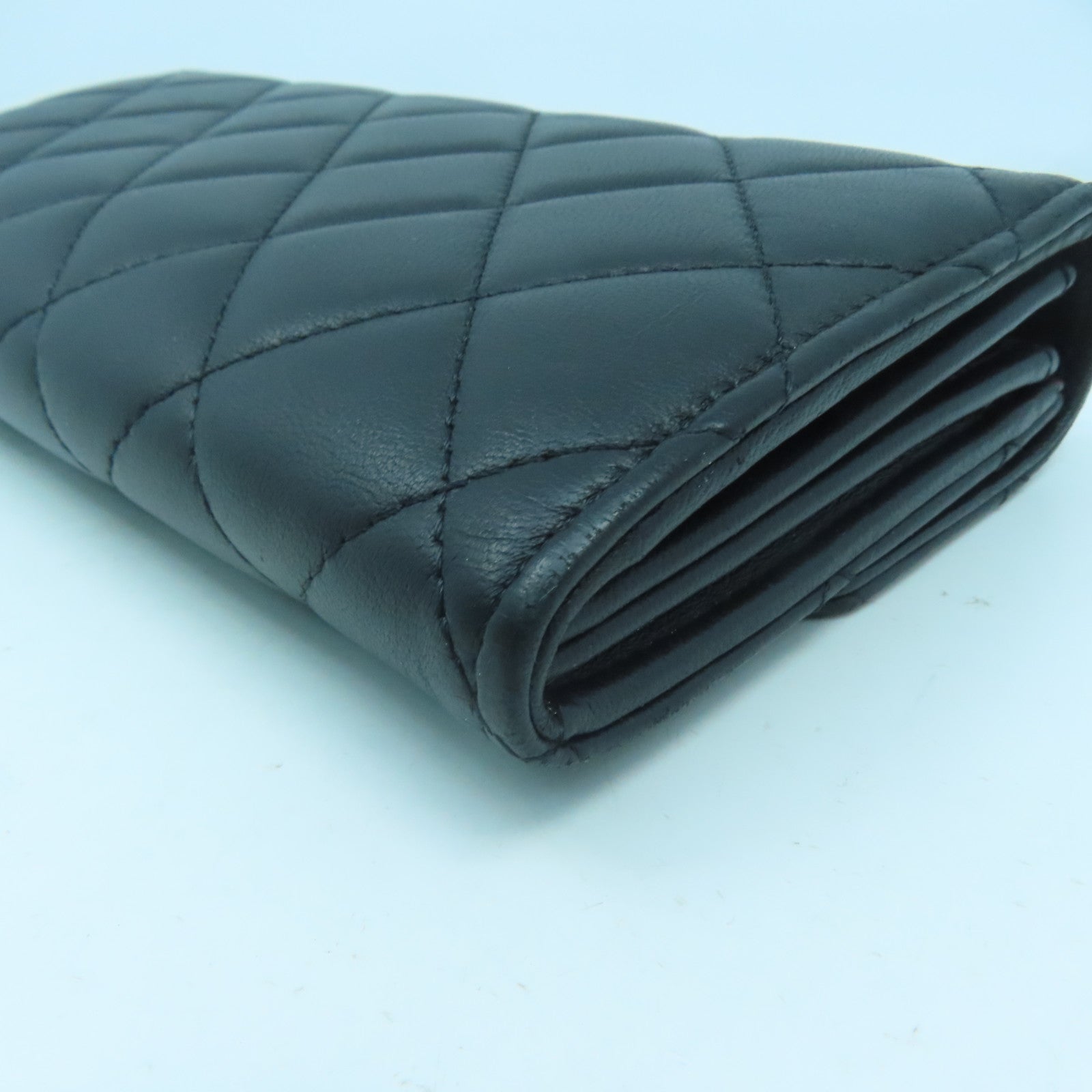 CHANEL 【激減優惠】菱格羊皮皮革Long Wallet銀扣長錢包黑色