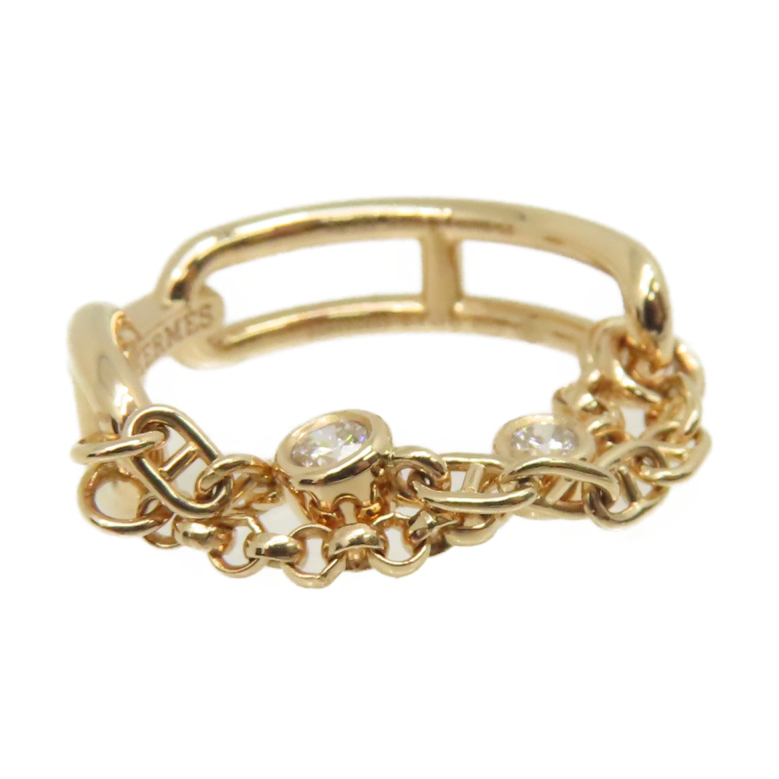 HERMES 【激減優惠】18K玫瑰金Bague Chaine Diamond Ancre Ring 0.1ct鑽石戒指#53