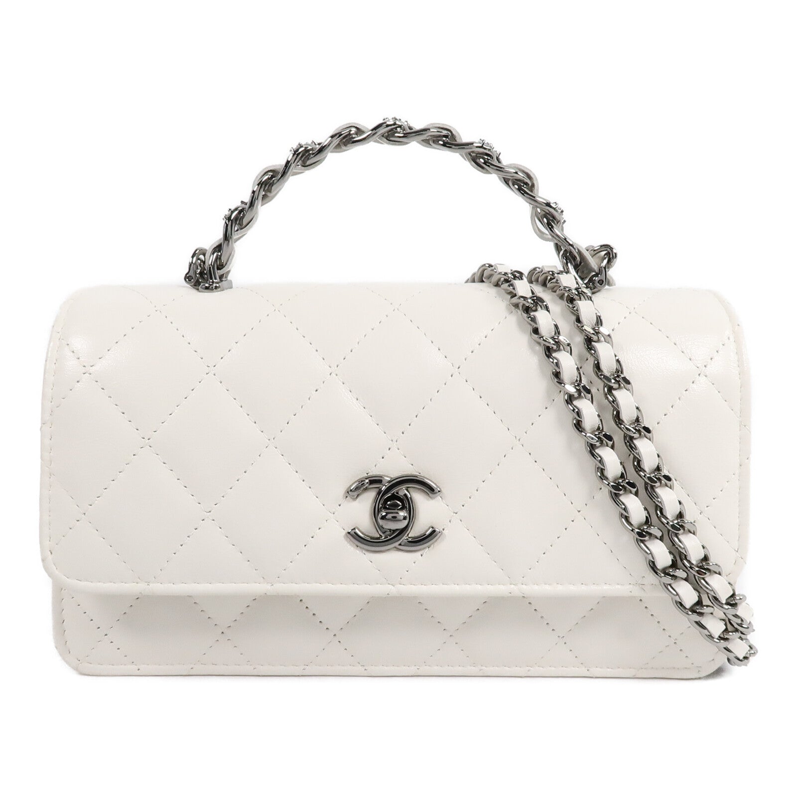 CHANEL 牛皮皮革Top Handle Flap Bag鏈帶手挽肩背兩用袋