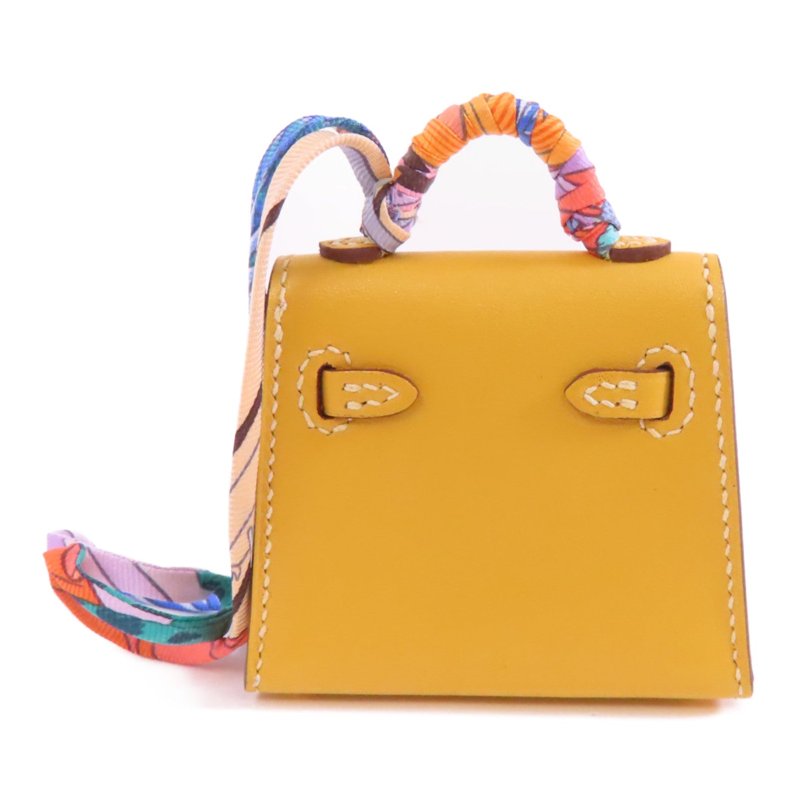 HERMES 【激減優惠】Tadelakt皮革Kelly Bag Charm金扣掛飾黃色