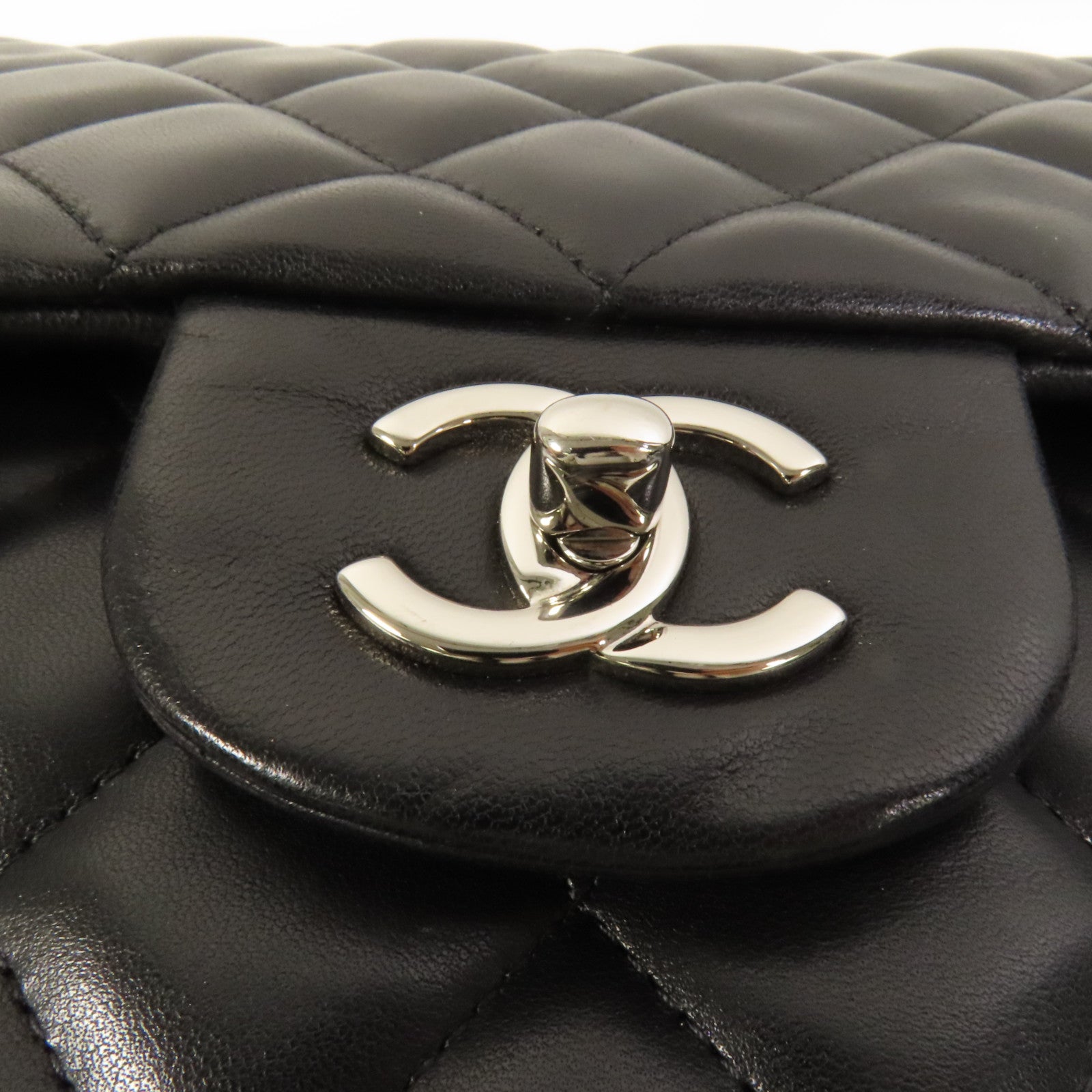 CHANEL 羊皮皮革Large Classic銀扣鏈帶肩背袋
