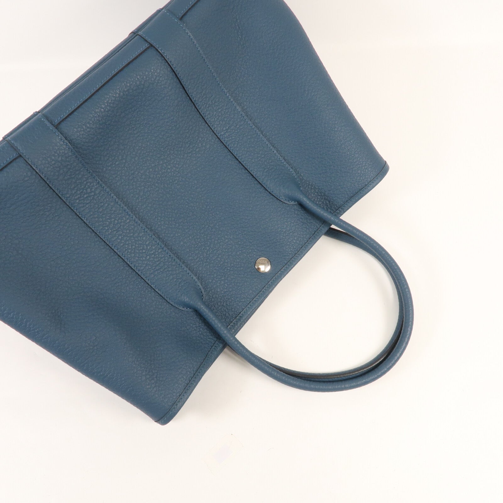 HERMES Country皮革Garden Party PM銀扣手挽袋Bleu De Prusse