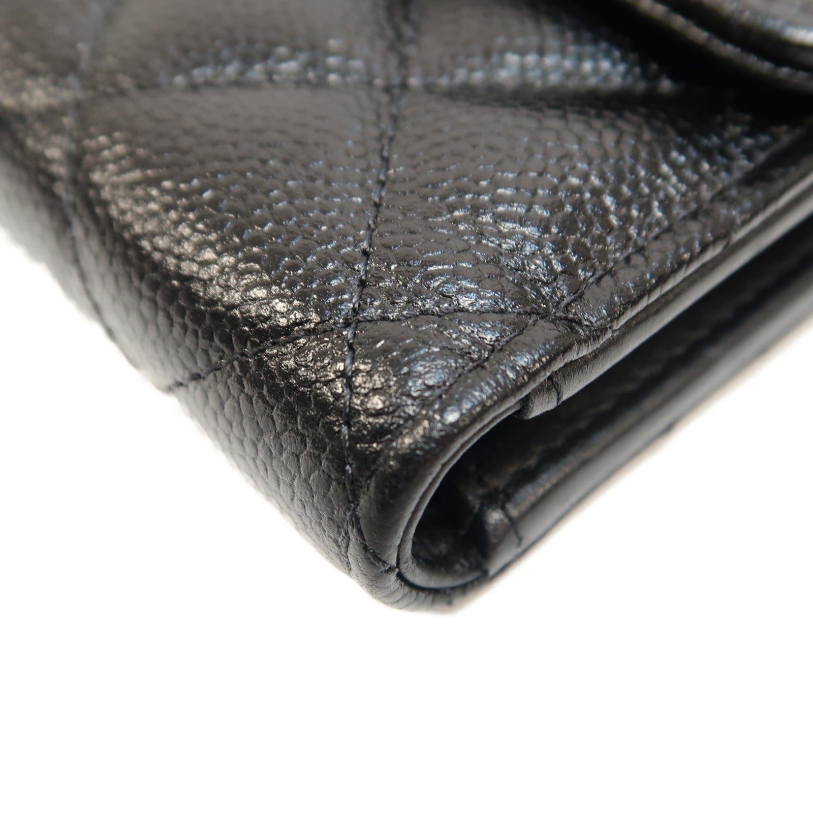 CHANEL 菱格Caviar皮革Wallet金扣長錢包黑色