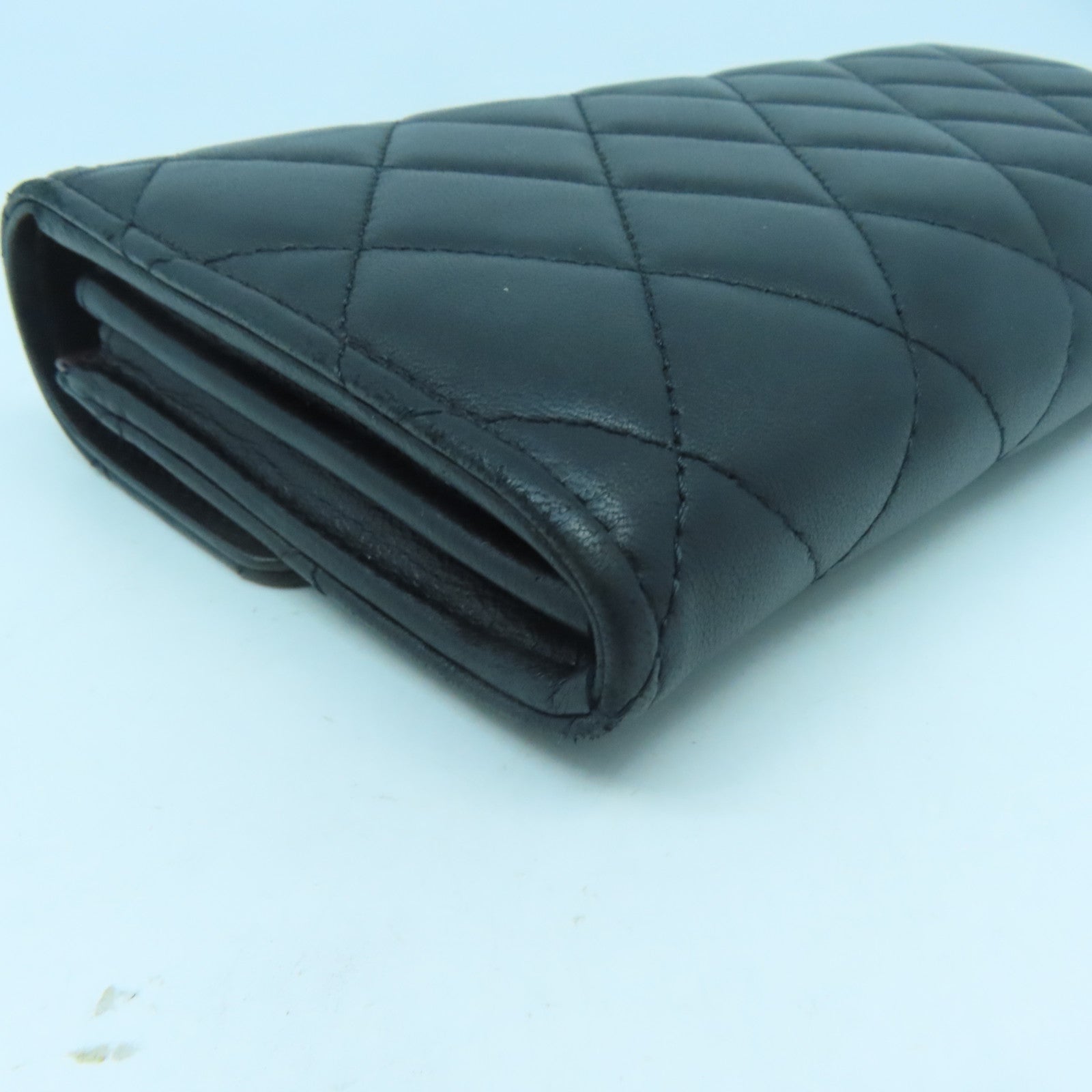 CHANEL 【激減優惠】菱格羊皮皮革Long Wallet銀扣長錢包黑色