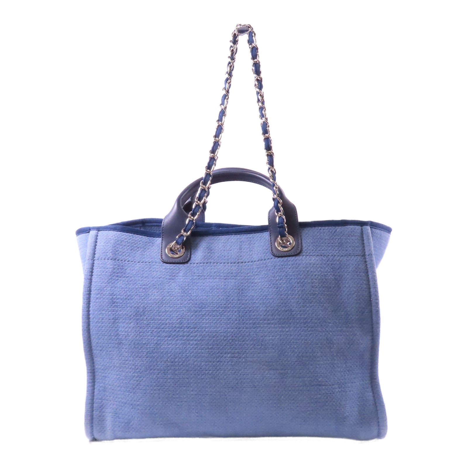 CHANEL 【激減優惠】帆布Deauville Tote Large銀扣手挽肩背兩用袋藍色